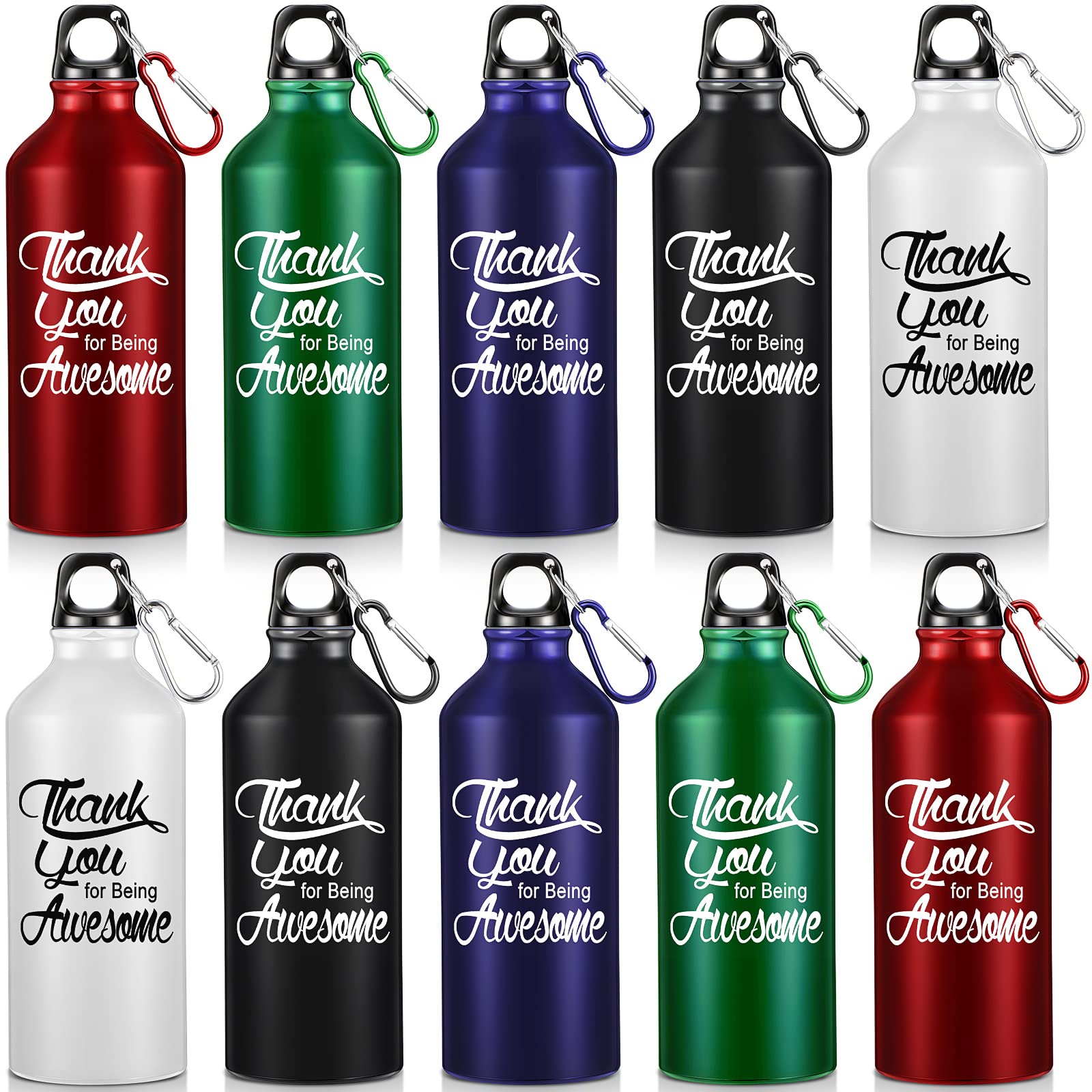 10 Pack 20oz Aluminum Water Bottles - Lightweight Sports Tumbler with Twist Cap & Buckle - Motivational Employee Appreciation Gifts for Coworkers, Teachers, Staff (Multicolor) - Perfect for Office, Gym, Hiking & Outdoor Activities