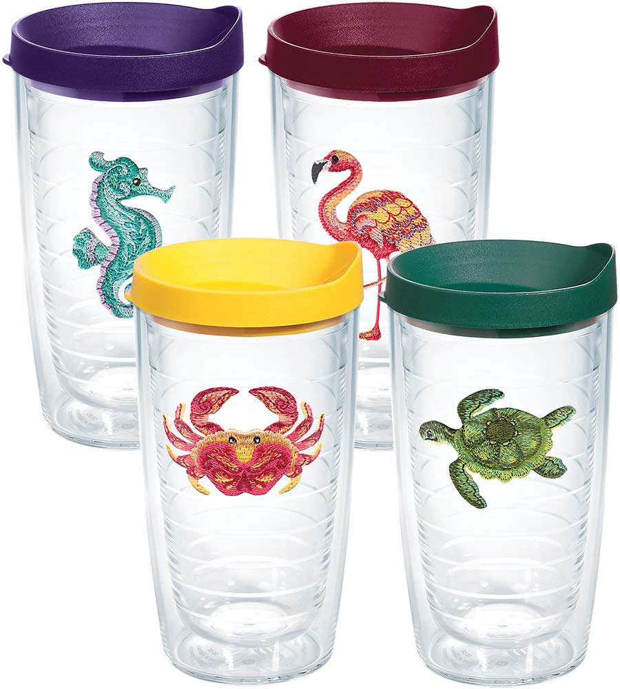 16 oz Tropical Animal Tumbler with Lid - 4 Pack Insulated Stainless Steel Cups for Kids, Beach, Pool & Outdoor Activities