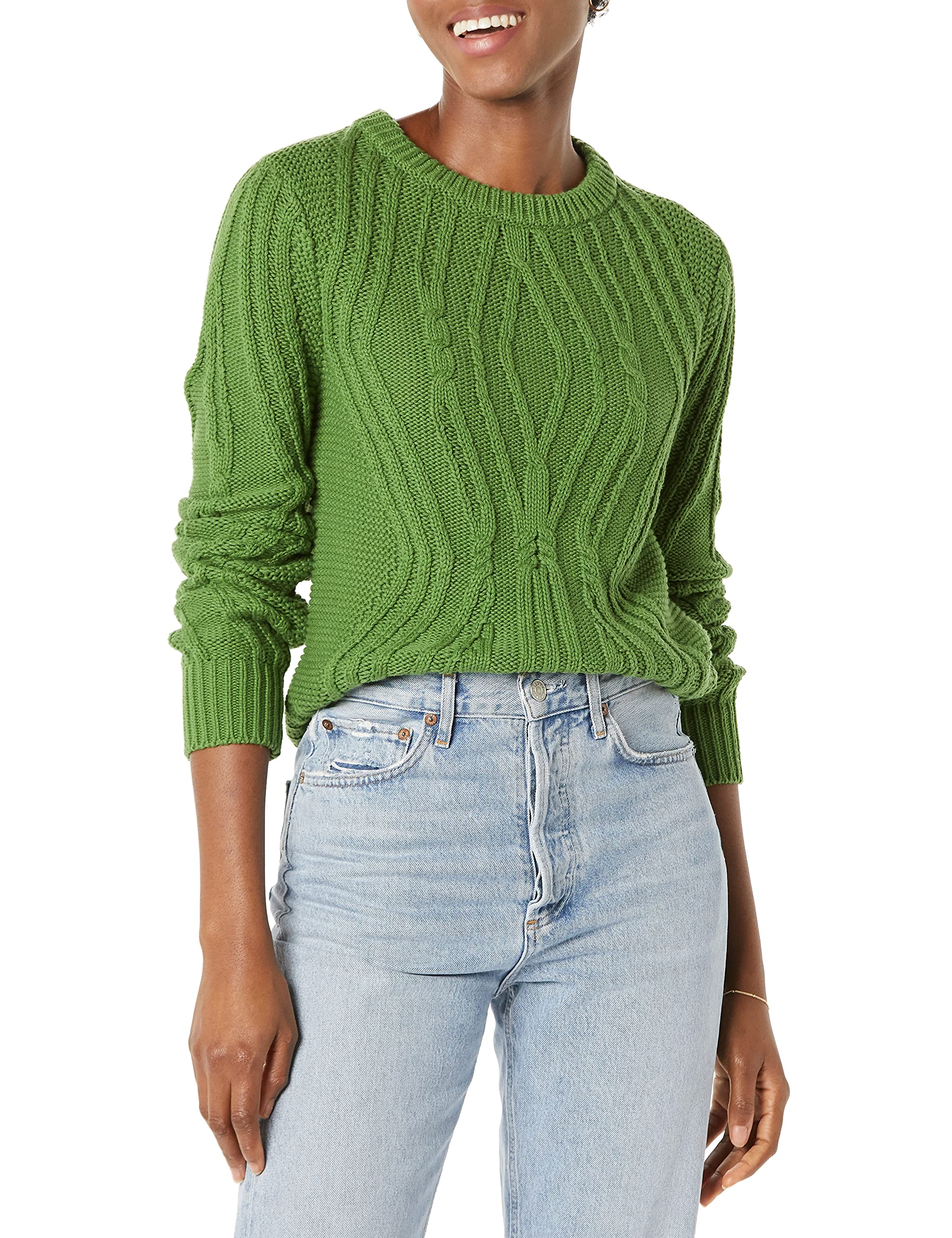 Amazon Essentials Women's 100% Cotton Crewneck Cable Knit Sweater - Cozy Winter Pullover for Casual Outfits & Office Wear