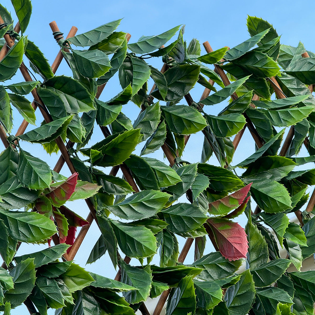 Artificial Red Photinia Leaves Outdoor Trellis 180x90cm - Expandable Garden Fence for Privacy, Patio Decor & Vine Support