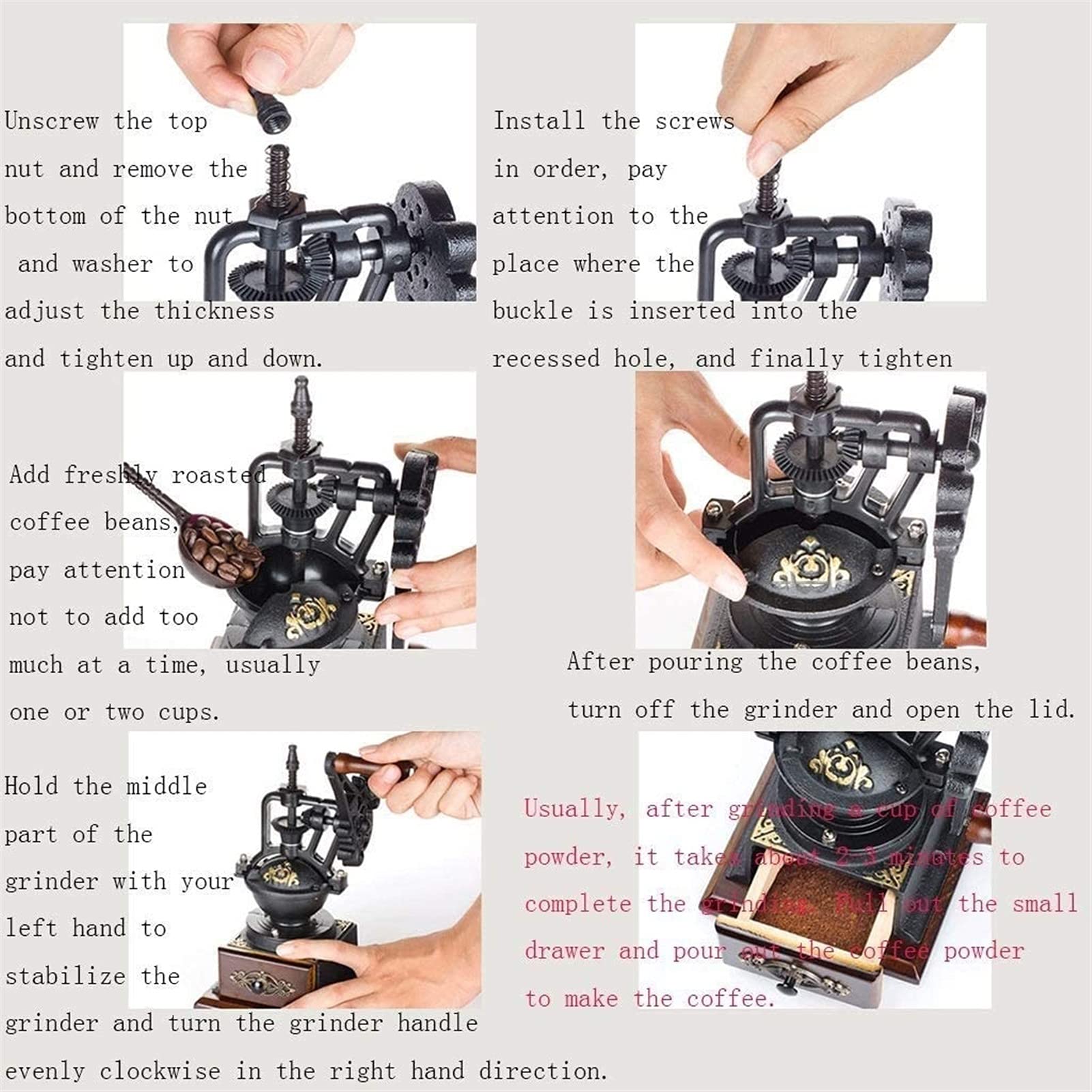 Premium Manual Coffee Grinder - Vintage Wooden Hand Crank Mill with Cast Iron Roller for French Press, Espresso & Pour Over | Perfect for Home, Office & Camping Brewing