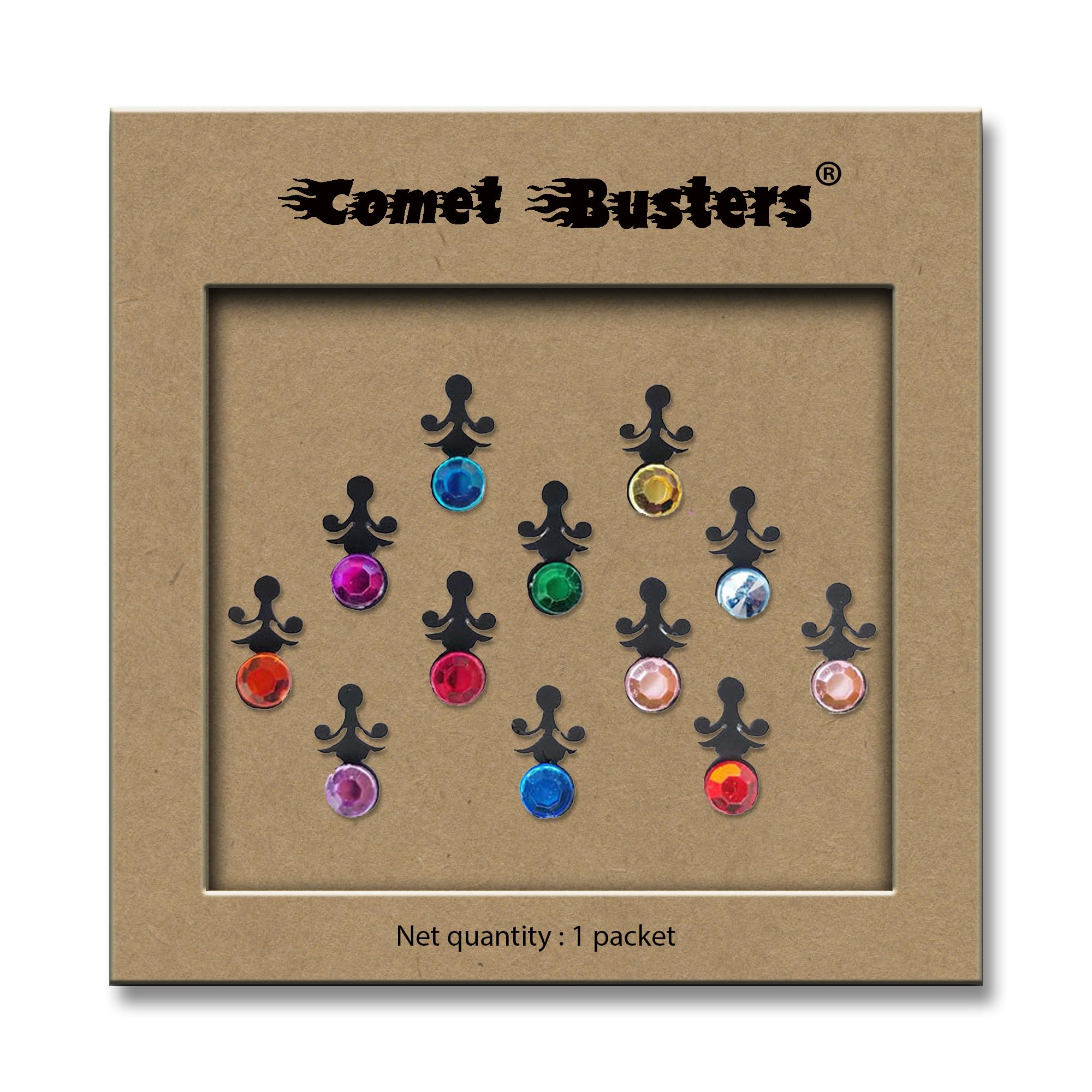 Comet Busters Elegant Black Bindi with Multicolor Gemstones (10mm) - Perfect for Indian Weddings, Festivals & Cultural Events | BIN286