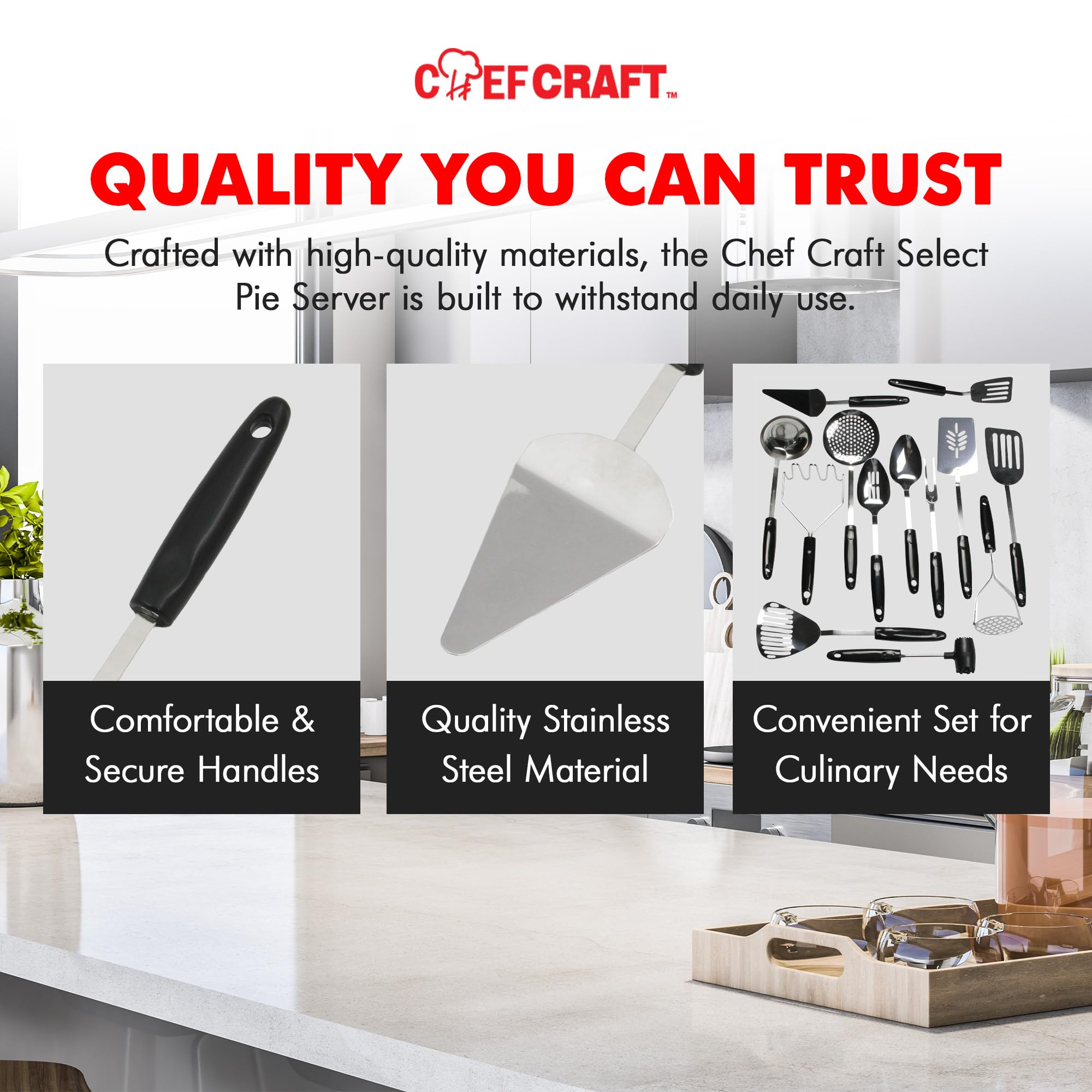 Chef Craft Select 11.5 Inch Stainless Steel & Black Pie Cake Server - Perfect for Dessert Parties, Wedding Receptions & Holiday Baking