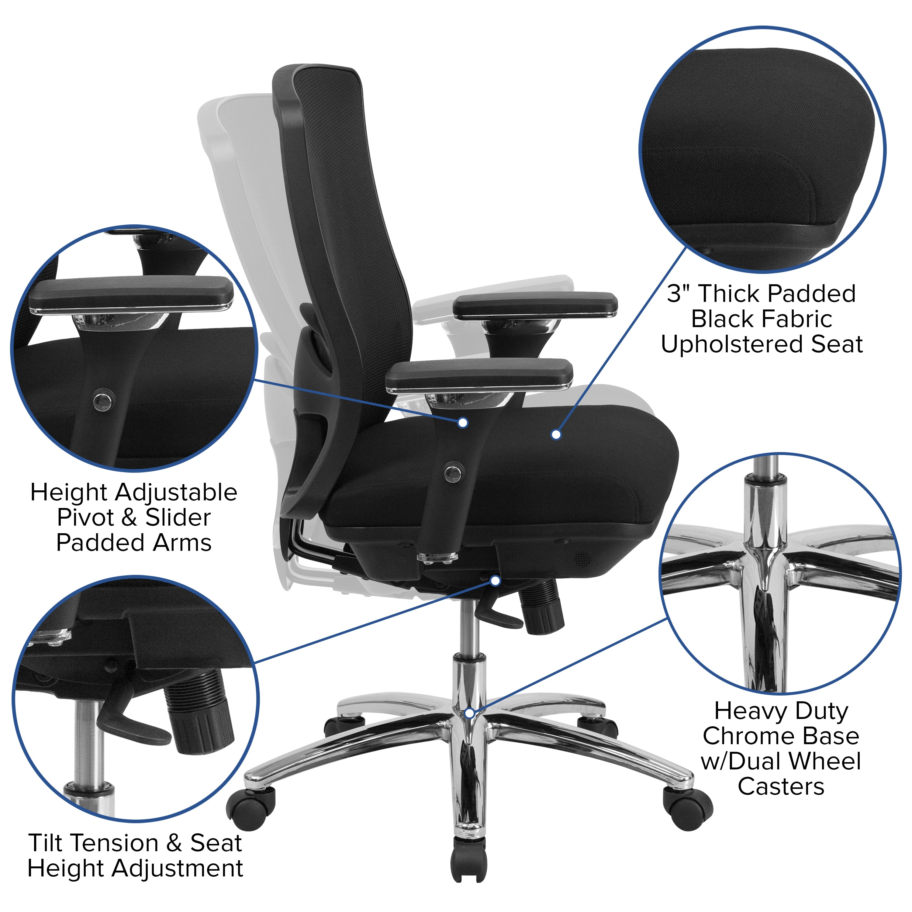 FLASH HERCULES Series Heavy Duty Big & Tall Office Chair - 350 lb Weight Capacity, Black Mesh, Ergonomic Swivel Design for 24/7 Intensive Use - Perfect for Home Office, Gaming & Workspace Comfort