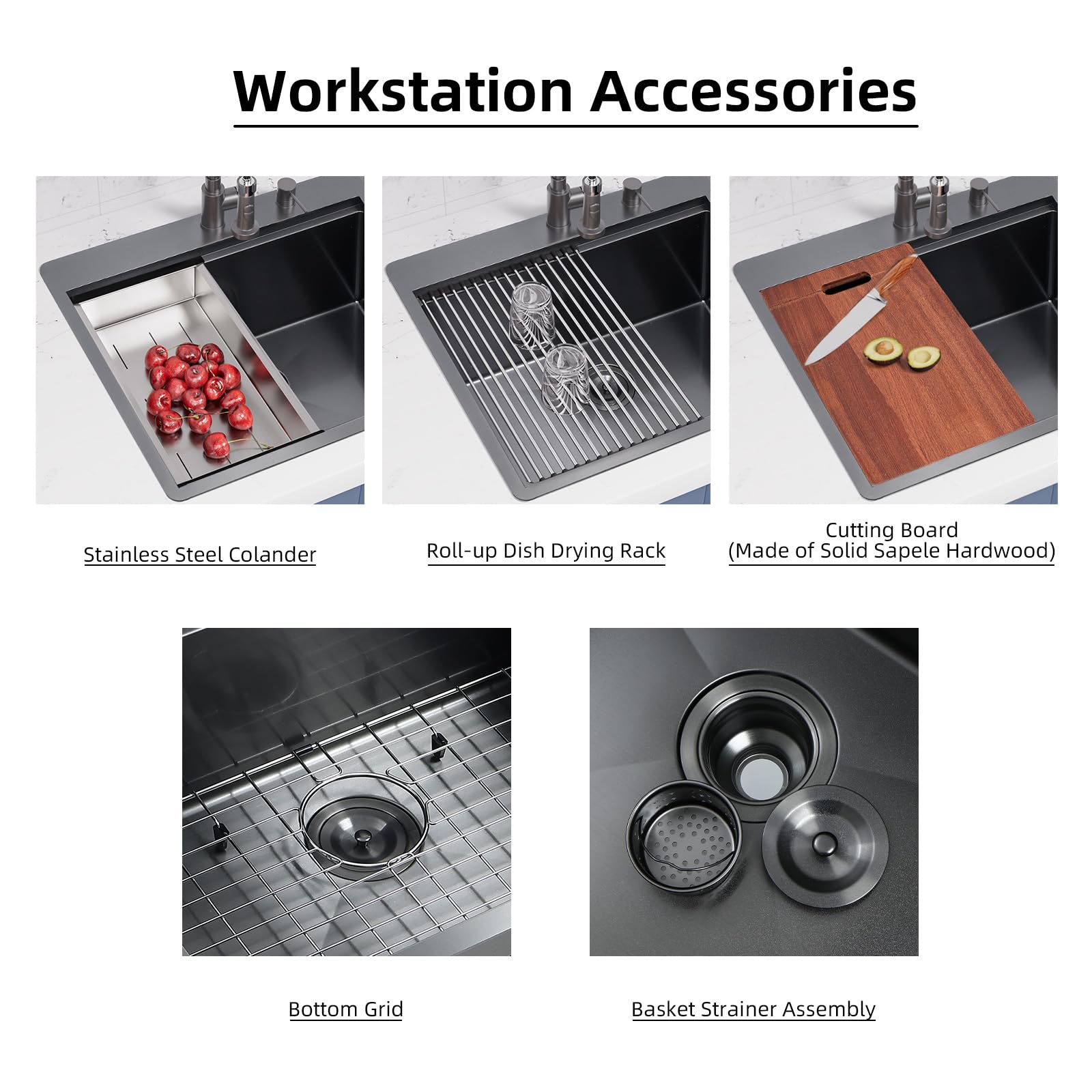 Davivy 25 x 22 x 10 Inch Black Stainless Steel Drop-in Kitchen Sink - 16 Gauge Gunmetal Finish, Single Bowl Topmount Workstation Sink for Modern Kitchens | Perfect for Meal Prep, Dishwashing & Small Space Cooking