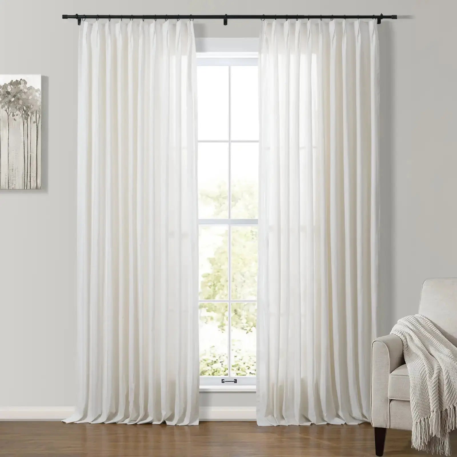 100% Cotton Drapery Pleated Curtains for Living Room & Bedroom - Andy Home Decor Blackout Window Treatments for Thermal Insulation & Light Blocking