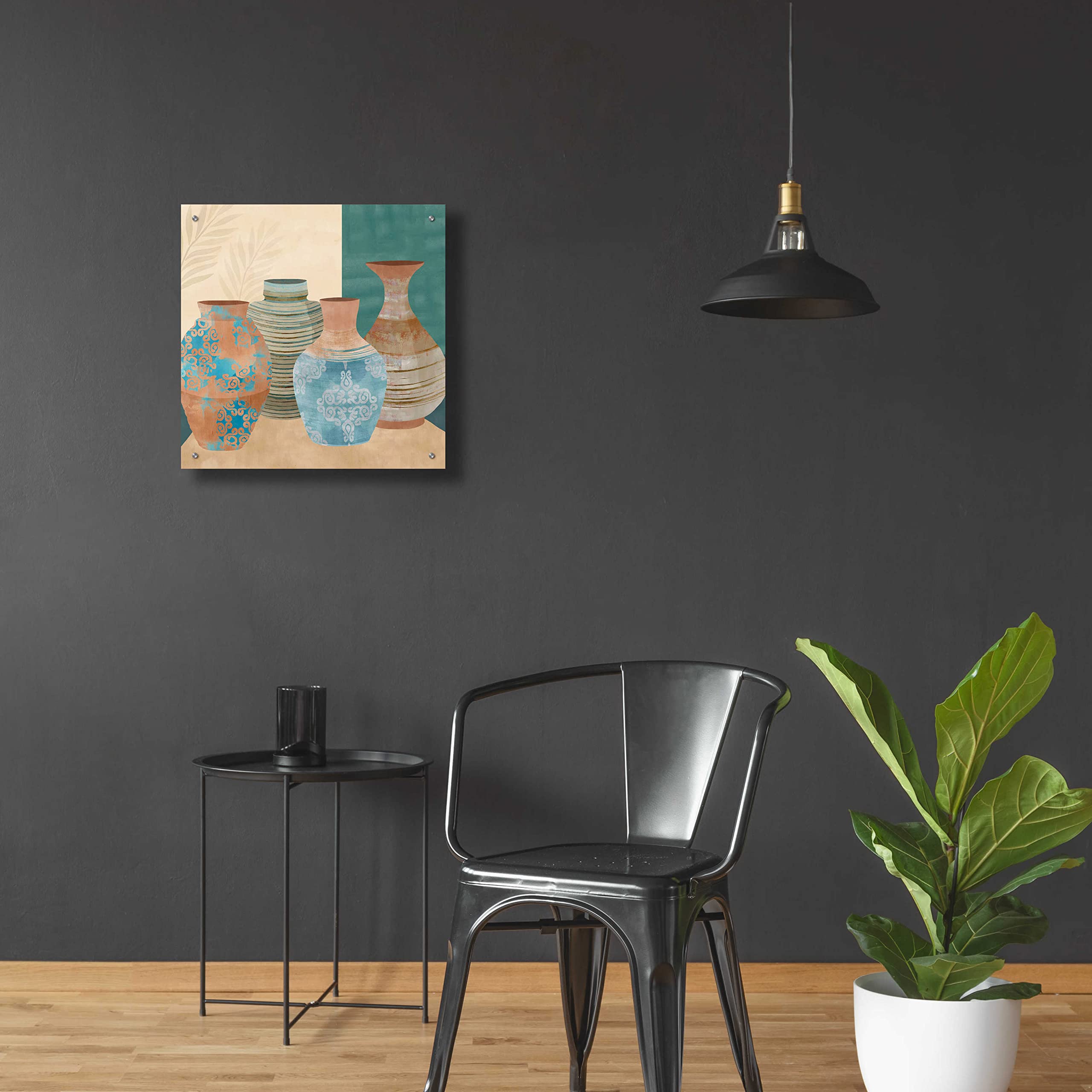 Flora Kouta 'Earthenware Pots II' Acrylic Glass Wall Art Print - 24x24 Inches Modern Home Decor for Living Room, Bedroom, Office
