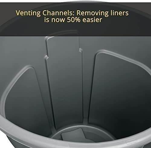 Rubbermaid Commercial 263200GY 32 Gallon Gray Round Brute Plastic Trash Can - Heavy Duty Waste Container for Kitchen, Office, Restaurant & Outdoor Use (2-Pack)