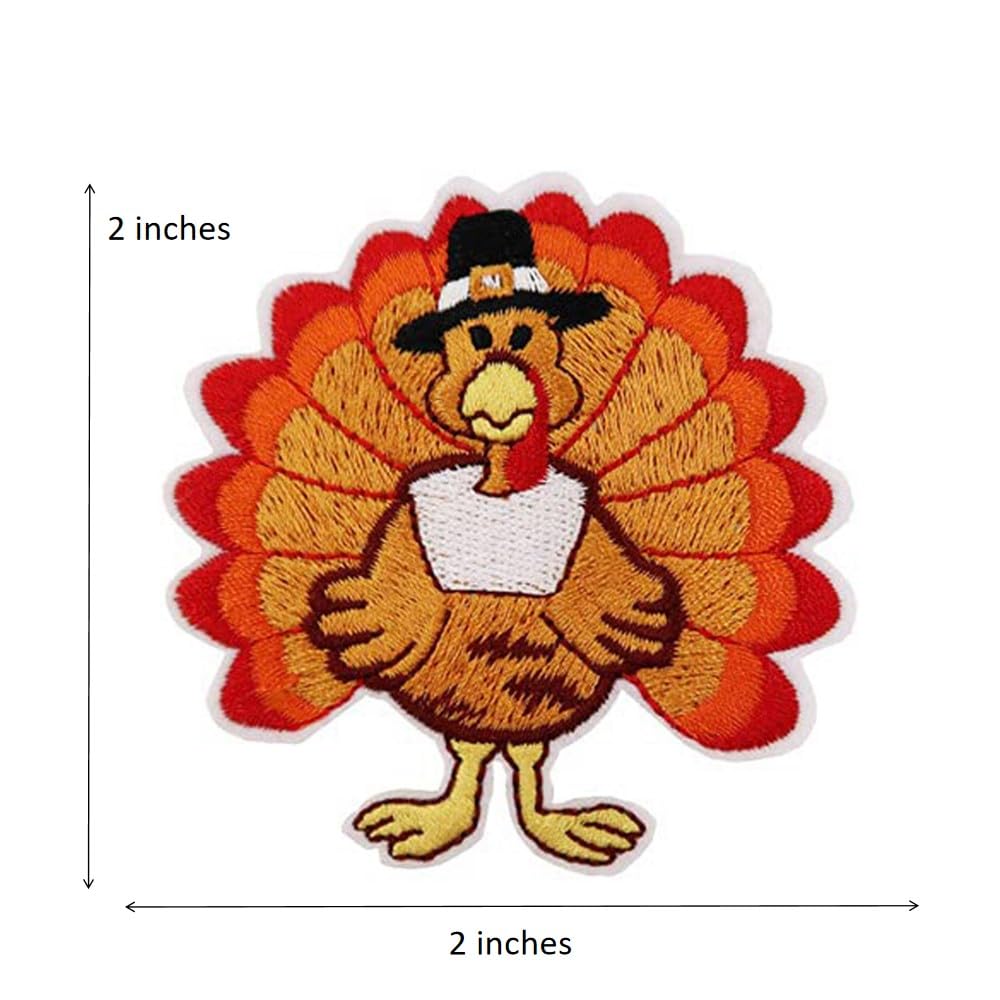 2 Pack Thanksgiving Turkey Iron On Patches - DIY Embroidered Appliques for Jackets, Hats, Bags - Perfect for Holiday Crafts & Costume Decorations