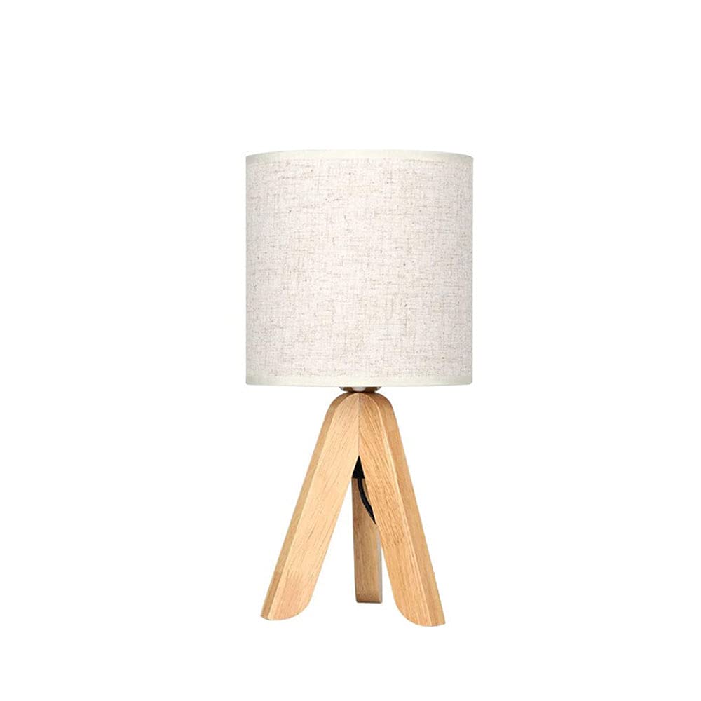American Style Wooden Tripod Bedside Table Lamp with Gray Fabric Linen Shade - Plug-in Button Switch, 13.4 Inch Height - Perfect for Bedroom, Living Room, Office & Home Decor | Nightstand Lighting, Reading Lamp, Cozy Ambience