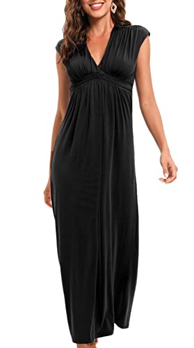JYUNIF Women's Summer Kimono Maxi Dress - Deep V Neck Sleeveless Long Flowy Beach Dress for Vacation, Boho Chic Outfit, Pool Party & Casual Wear