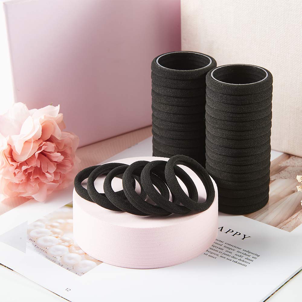 HIRE® Women's Hair Bands - Thick Soft No Break Hair Ties for Ponytails, All Hair Types, 24 Pack (Black) - Perfect for Gym, Work, School & Everyday Use