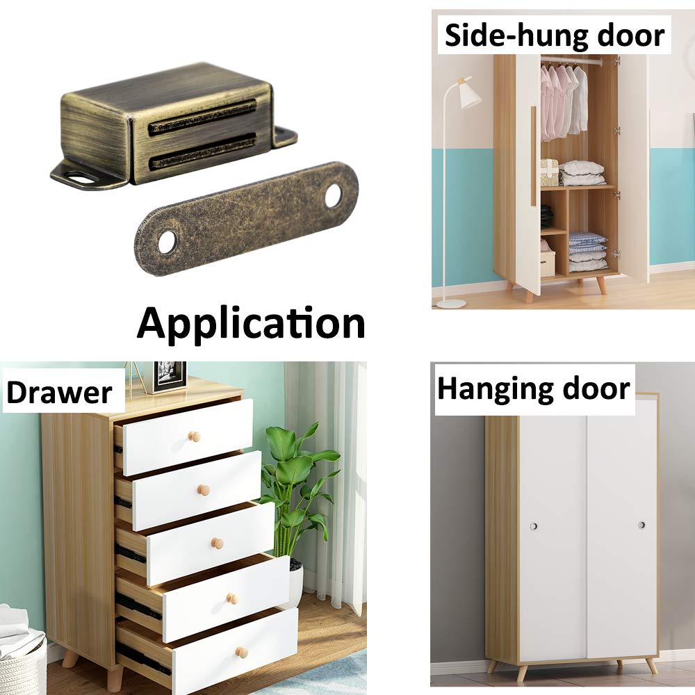 8 Pack Magnetic Cabinet Door Catches - Heavy Duty 20 lbs Stainless Steel Closet Catches with Strong Magnet - Furniture Latches for Kitchen, Bathroom & Wardrobe (Bronze)