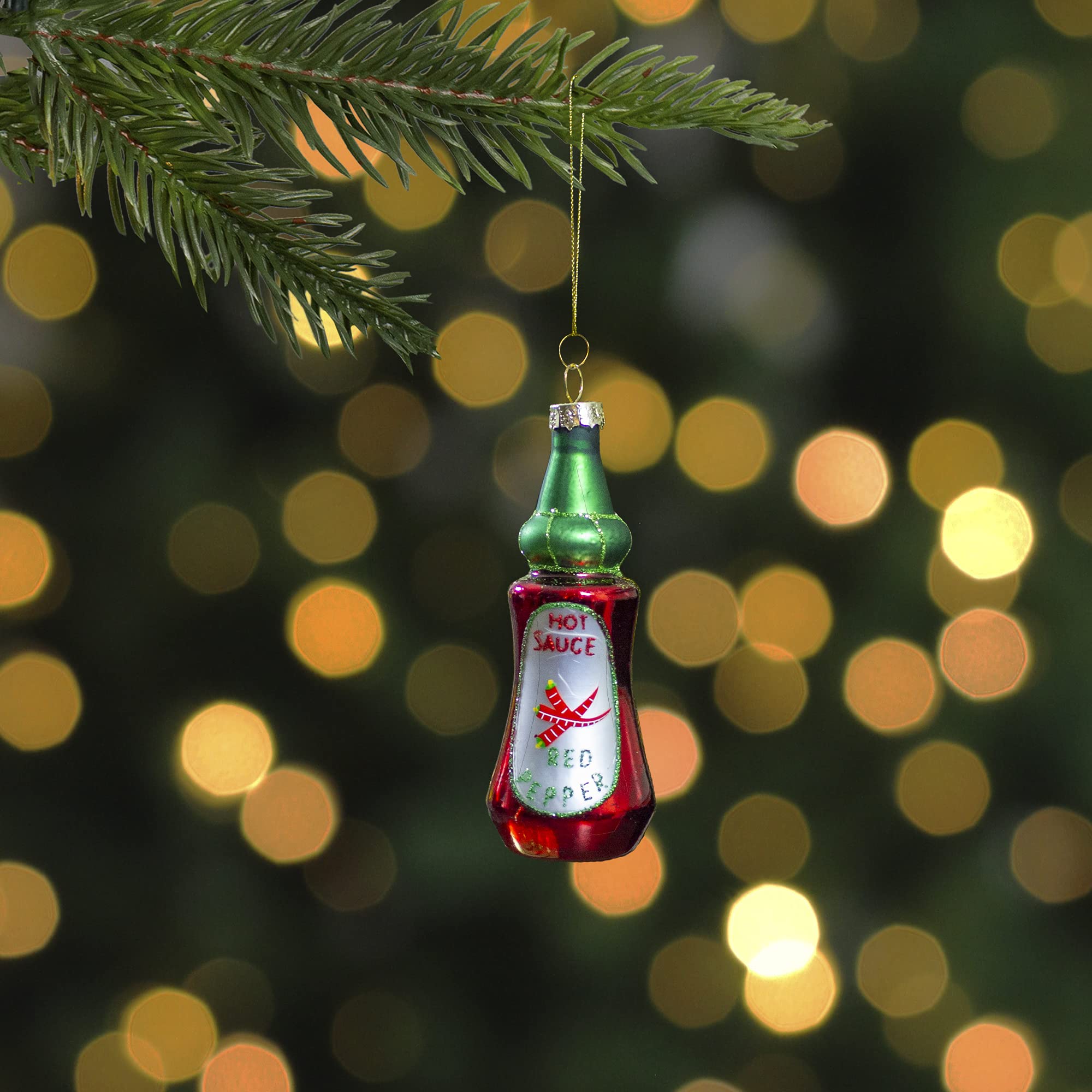 Northlight 4-Inch Red & Green Hot Sauce Bottle Glass Christmas Ornament - Festive Holiday Tree Decoration for Home, Office & Gift Giving