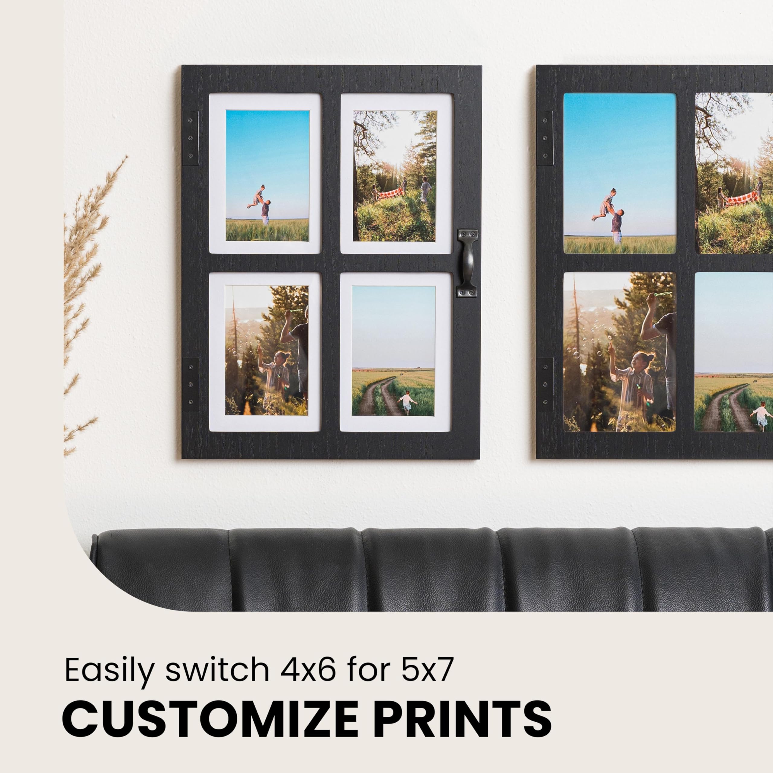 GLM 5x7 Picture Frame Collage with 4 Photos - Black Multi Photo Frame for 4x6 & 5x7 Pictures - Perfect for Wall Display, Home Decor, and Cherished Memories
