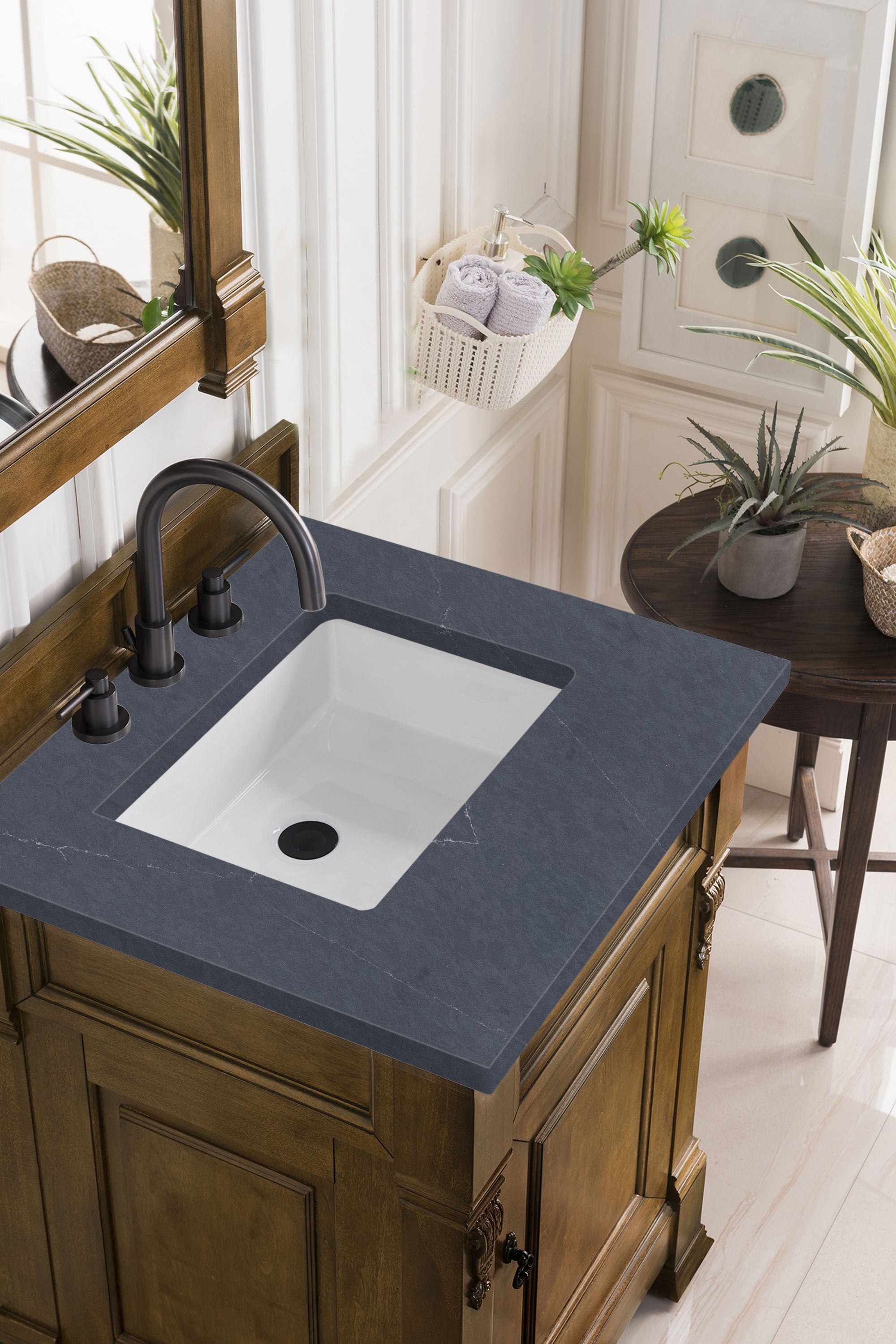 Brookfield 26 Inch Single Bathroom Vanity Set with Country Oak Finish & 3CM Charcoal Soapstone Quartz Countertop - Perfect for Modern Farmhouse, Rustic, or Traditional Bathroom Decor