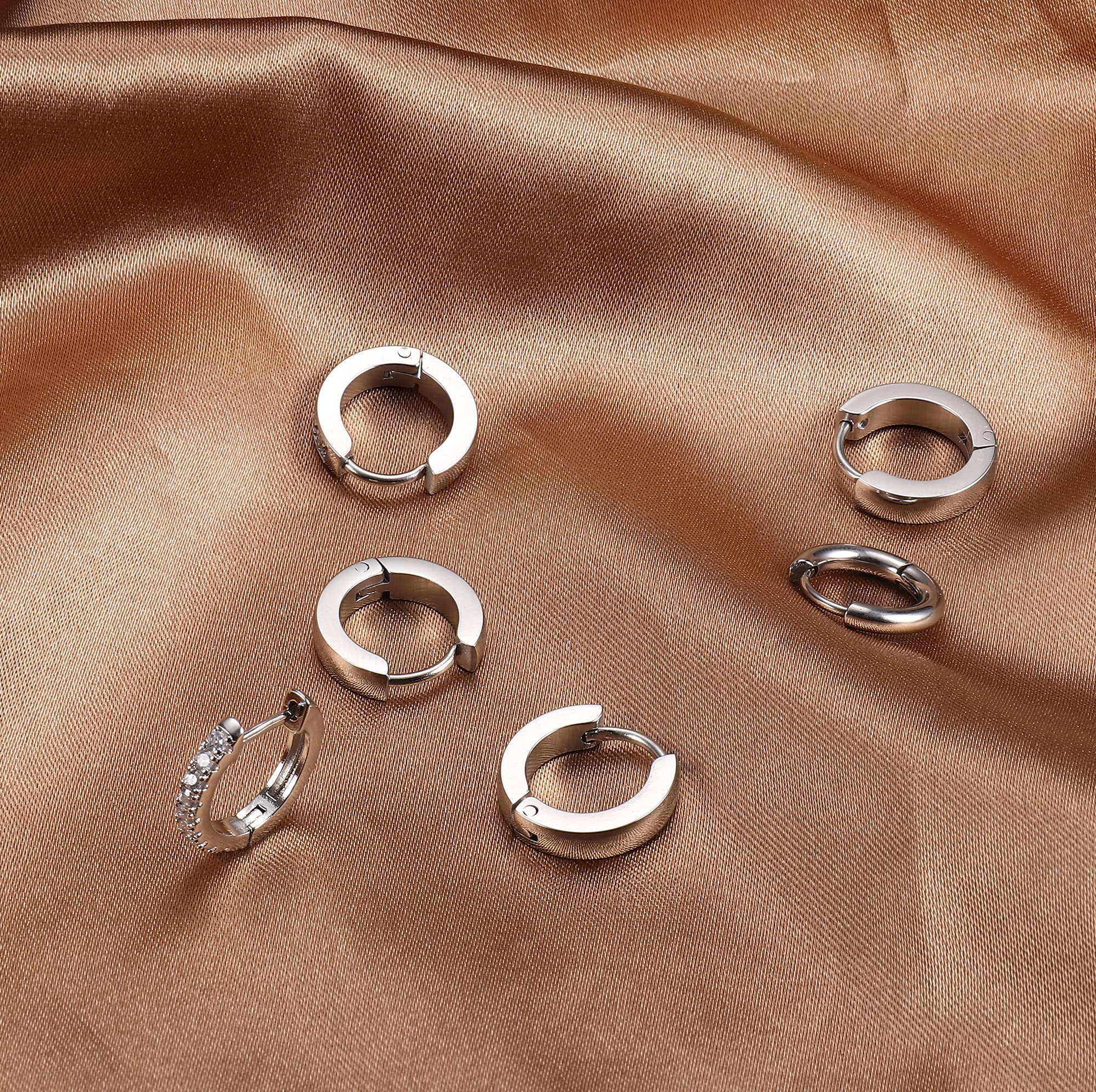 FASACCO 9 Pairs Small Huggie Hoop Earrings & CZ Bar Stud Earrings Set for Multiple Piercing - Minimalist Dot Studs for Women, Girls | Everyday Wear, Parties, Gifts