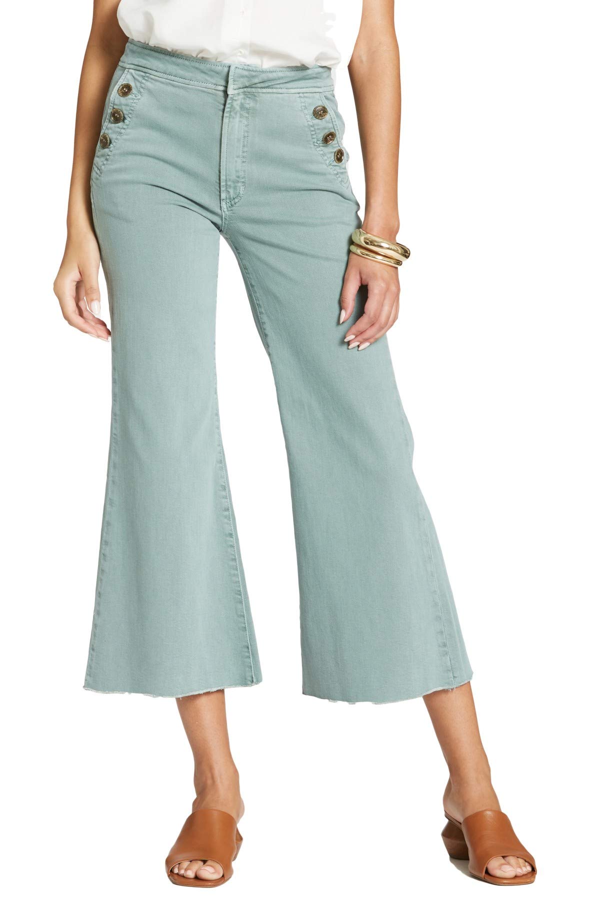 DEAR JOHN Women's Maya Wide Leg Cropped Jeans - High Waist Distressed Denim Pants for Casual Wear & Street Style Outfits
