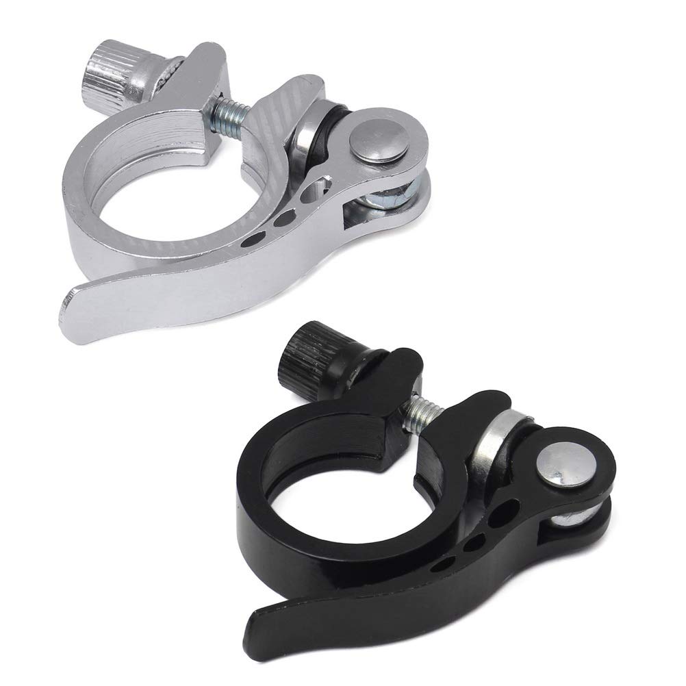 Wedong 2-Pack 28.6MM Aluminum Alloy Bike Seat Post Clamps - Quick Release Seatpost Collar for Mountain Bikes & Road Bikes (Black/Silver) - Perfect for Cycling, Commuting & Bike Maintenance