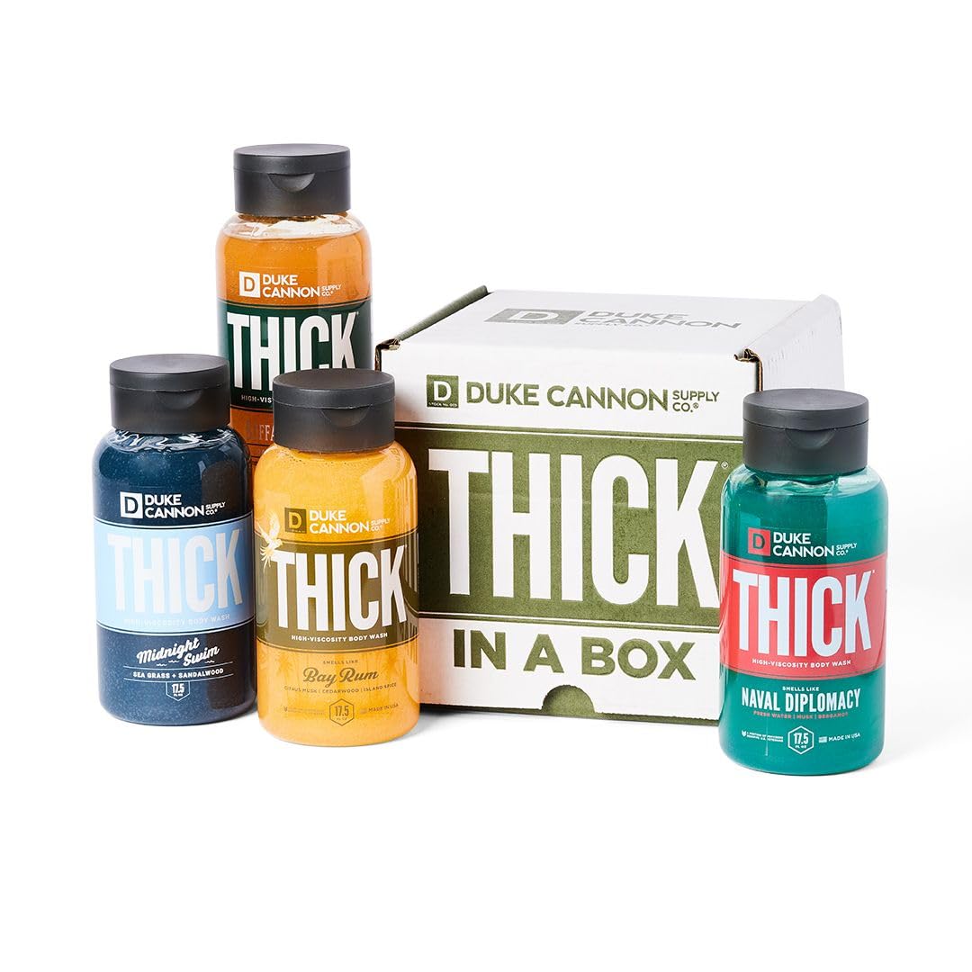 Duke Cannon Supply Co. THICK High-Viscosity Men's Body Wash - 4 Pack Variety Box with Premium Plant-Based Thickeners, Superior Lather & Natural Exfoliants (17.5 Fl Oz Each) - Ideal for Gym, Travel & Daily Shower Routine