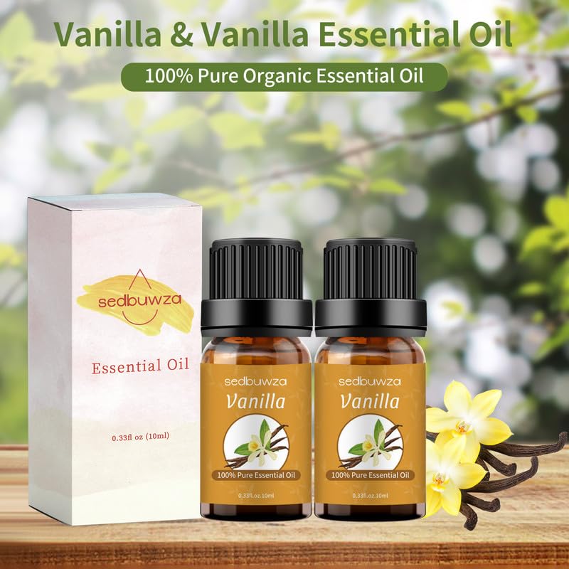 Pure Vanilla Essential Oil Set - 2 Pack (2 x 10ml) for Aromatherapy, Massage, Diffusers, Perfume & Candle Making | Natural Fragrance Oil for Relaxation, Spa & Home Scenting