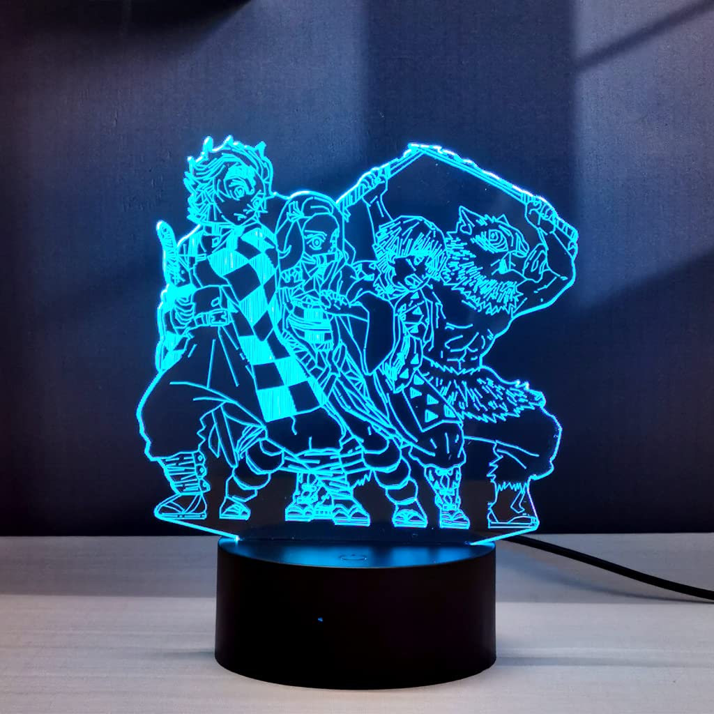 Sosowlight 3D Illusion LED Night Light - Anime Demon Slayer Zenitsu Agatsuma & Tanjiro Kamado with Nezuko - Remote Control Desk Lamp for Baby Nursery, Kids Bedroom, Anime Decor & Gift for Fans | Perfect for Bedside, Study Room, and Themed Party Decorations