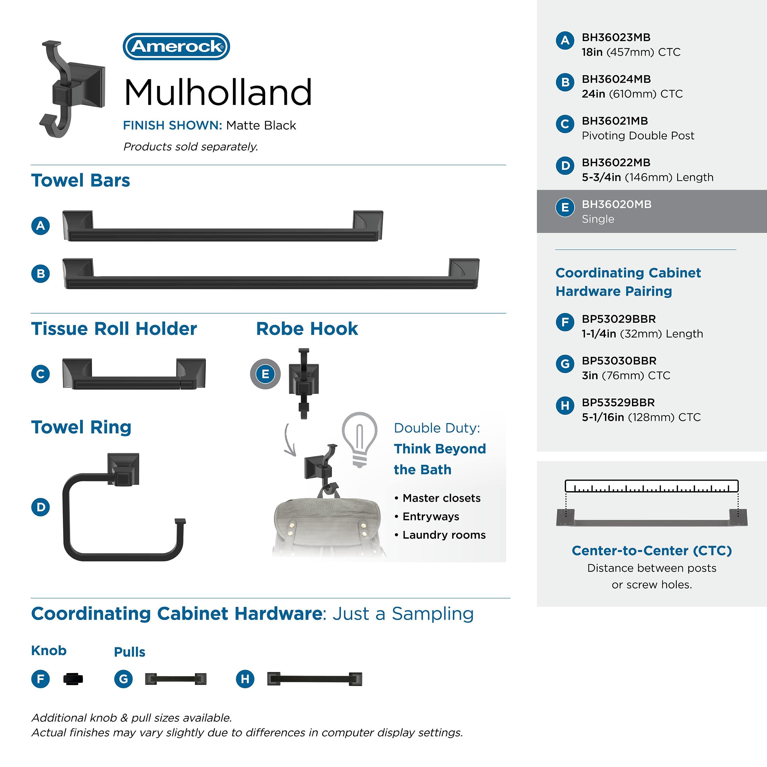 Amerock Matte Black Mulholland 24-Inch Towel Bar Set (3-Piece) - Modern Bathroom Accessories for Showers & Powder Rooms