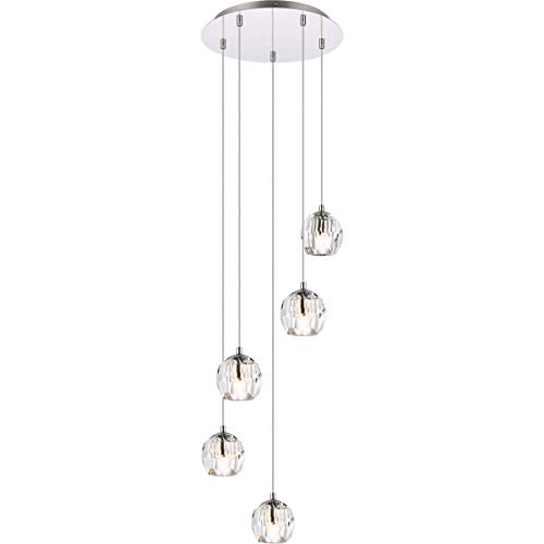 Luxury Adjustable 5-Light Chrome Pendant Lighting Fixture for Living Room, Kitchen, Bedroom & Hallway - Modern Dining Room Chandelier & Entryway Ceiling Light
