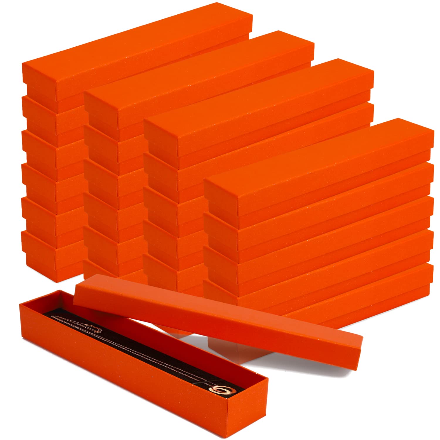 24-Piece Jewelry Gift Box Set - Lainrrew Cardboard Necklace Boxes with Cotton Filling, 7.87 x 1.57 x 1 Inches (Orange) - Perfect for Wedding, Engagement, Anniversary & Birthday Gifts - Elegant Packaging for Necklaces, Rings & Bracelets