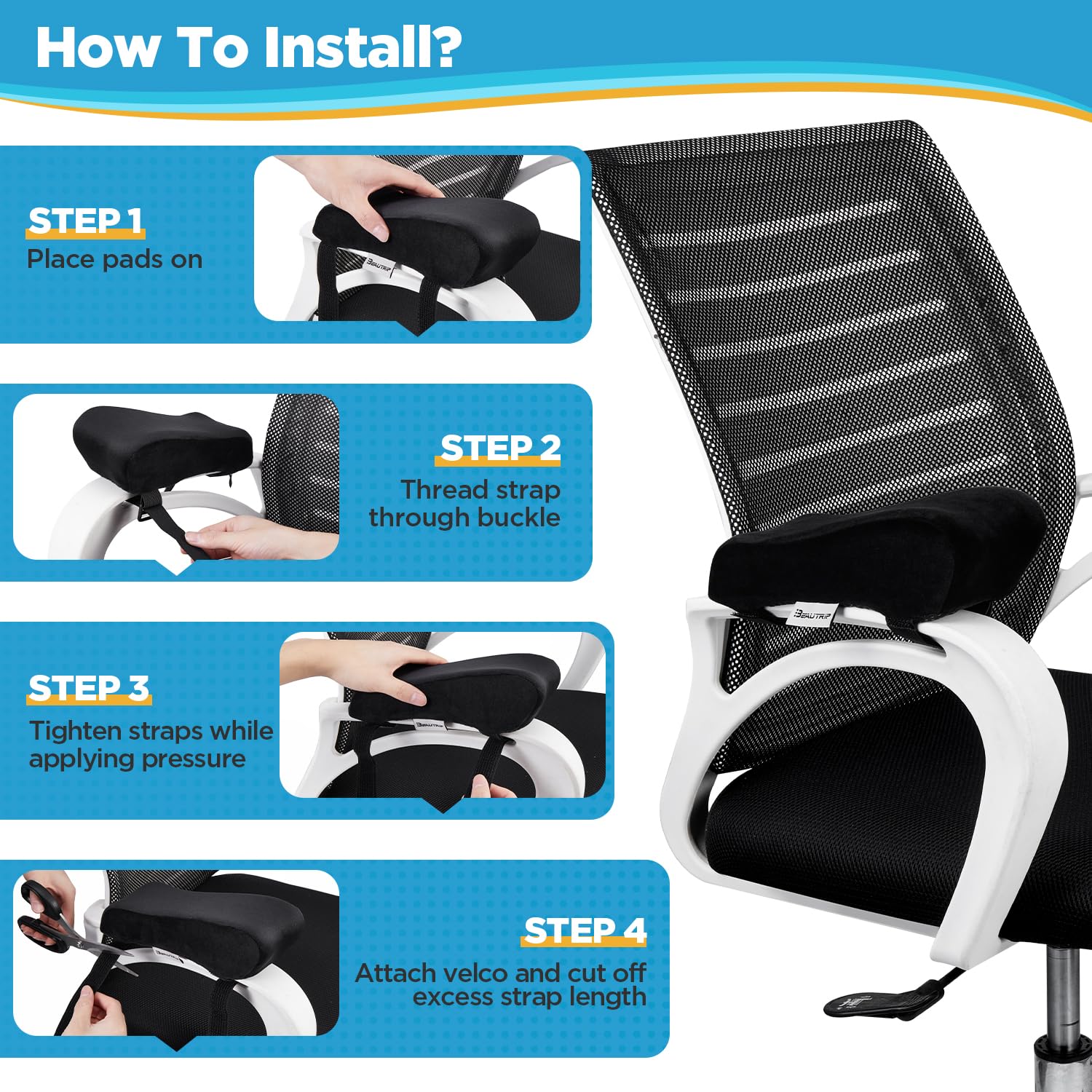 BEAUTRIP Ergonomic Armrest Pads - Memory Foam Office Chair Arm Rest Covers with Non-Slip Design - Elbow Support Cushions for Computer, Gaming & Desk Chairs (Set of 2) - Perfect for Home Office, Workstation & Long Gaming Sessions