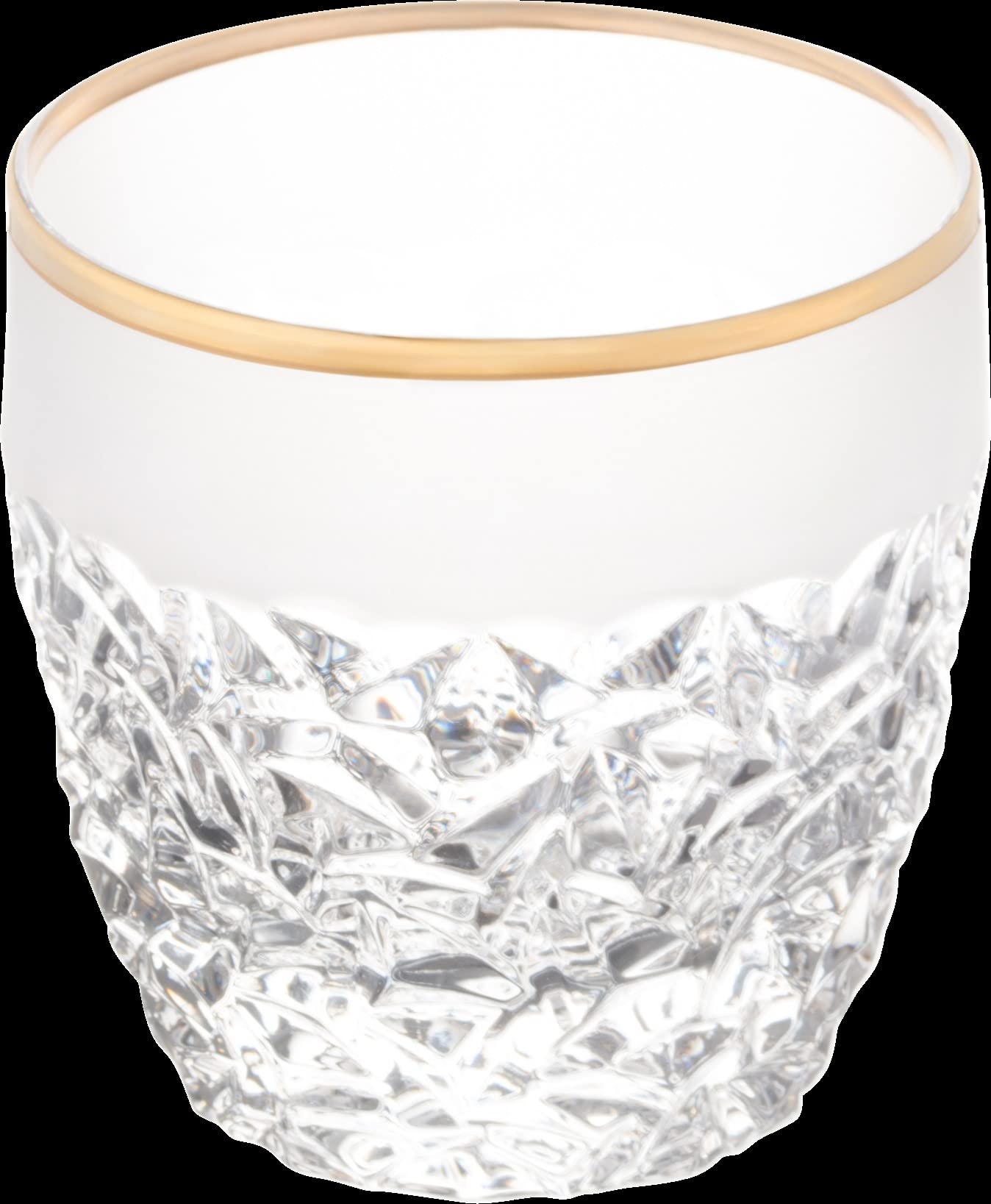 Premium European Crystal Glass Set of 6 - 12 oz Double Old Fashioned Tumblers with Frosted Crack Design & Gold Band - Elegant Barware for Cocktails, Whiskey & Home Entertaining - Made in Europe