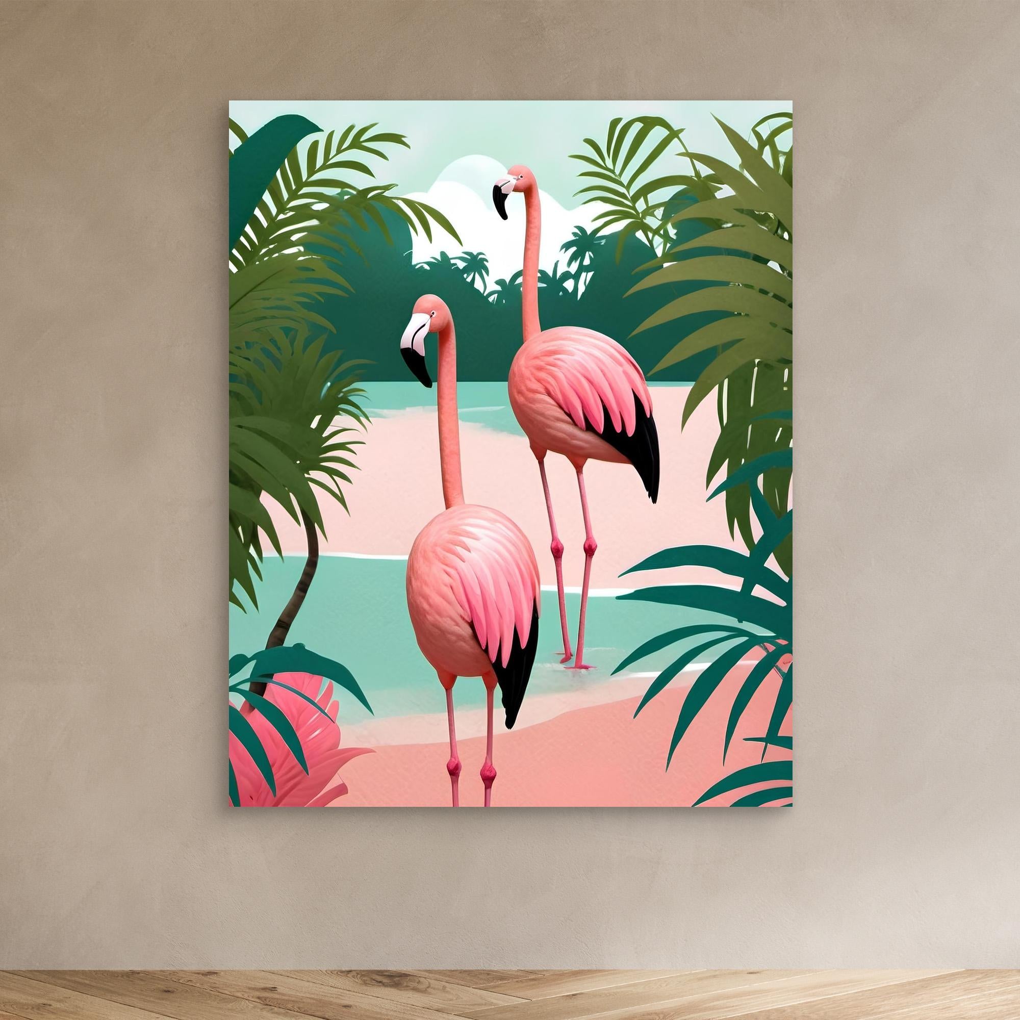 Tropical Flamingo Paradise Canvas Print - Vibrant Wall Art Decor by Kintsugi99 - Perfect for Living Room, Bedroom & Office Decorations