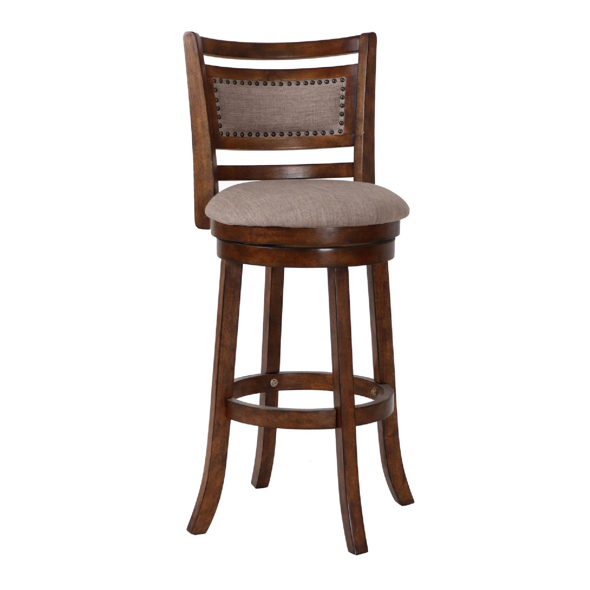 Benjara Curved Swivel Bar Stool with Fabric Padded Seat - Brown & Beige Counter Height Stool for Kitchen Island, Breakfast Bar & Home Decor