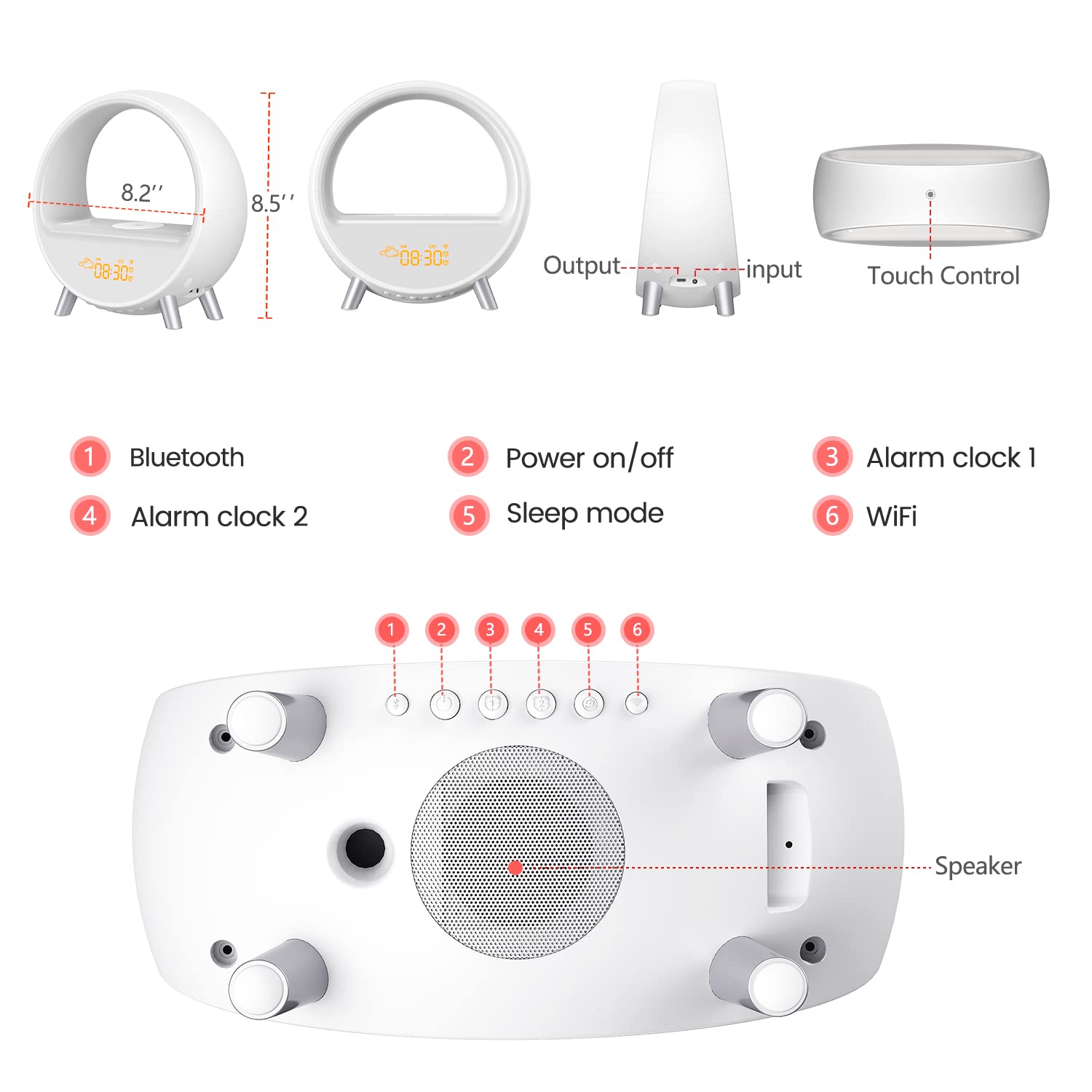 Updated Smart Dekala Arches Sunrise Alarm Clock with 15W Fast Wireless Charging, White Noise Sound Machine & Smart Ambient Lamp - Gradual Sunrise Simulation, App & Touch Control for Better Sleep & Relaxation (Perfect for Bedrooms, Offices & Meditation Spaces)