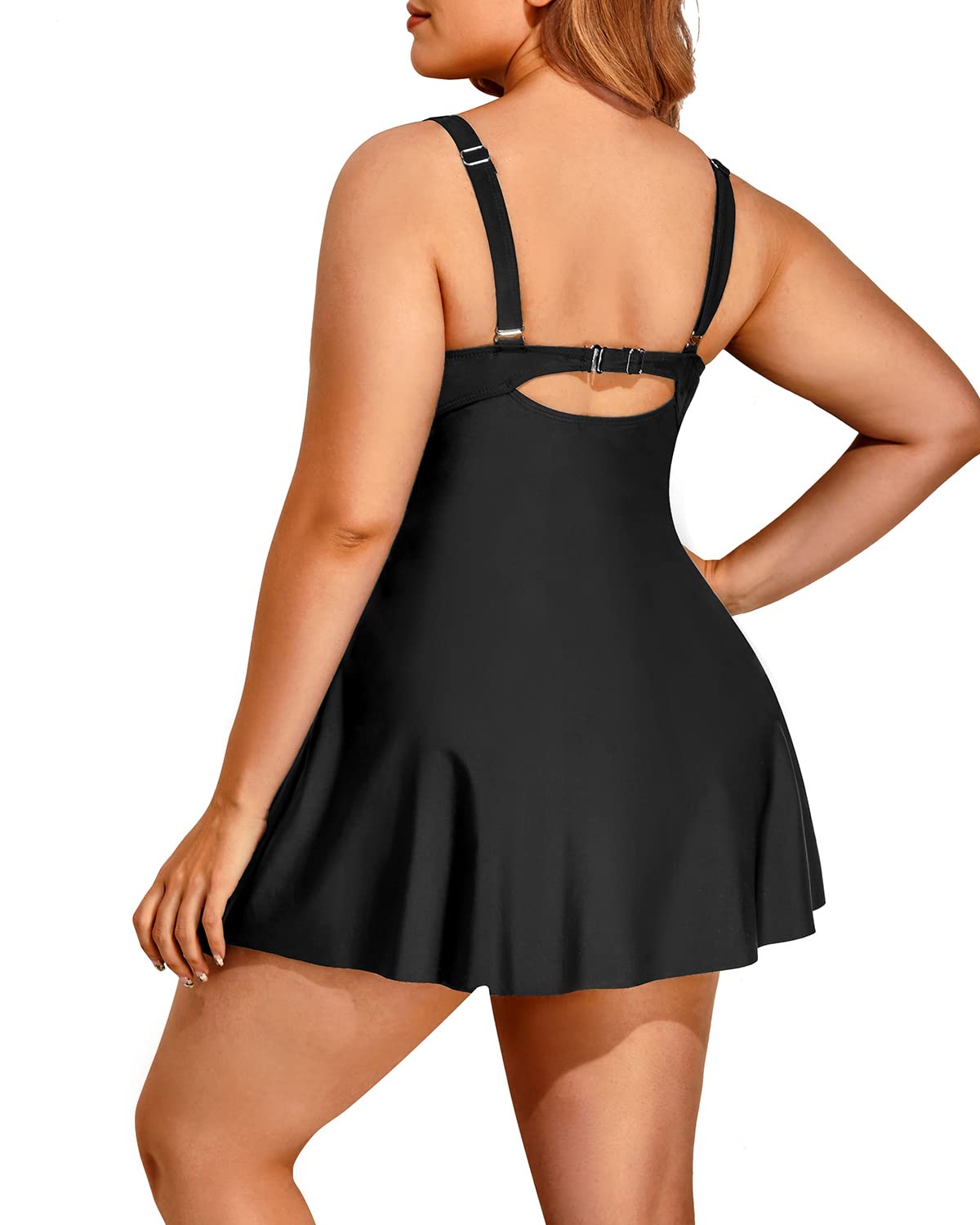 Holipick Plus Size Swim Dress for Women - One Piece Swimsuit with Skirt, V Neck & Tummy Control Bathing Suit | Beach Vacation, Pool Party & Water Aerobics