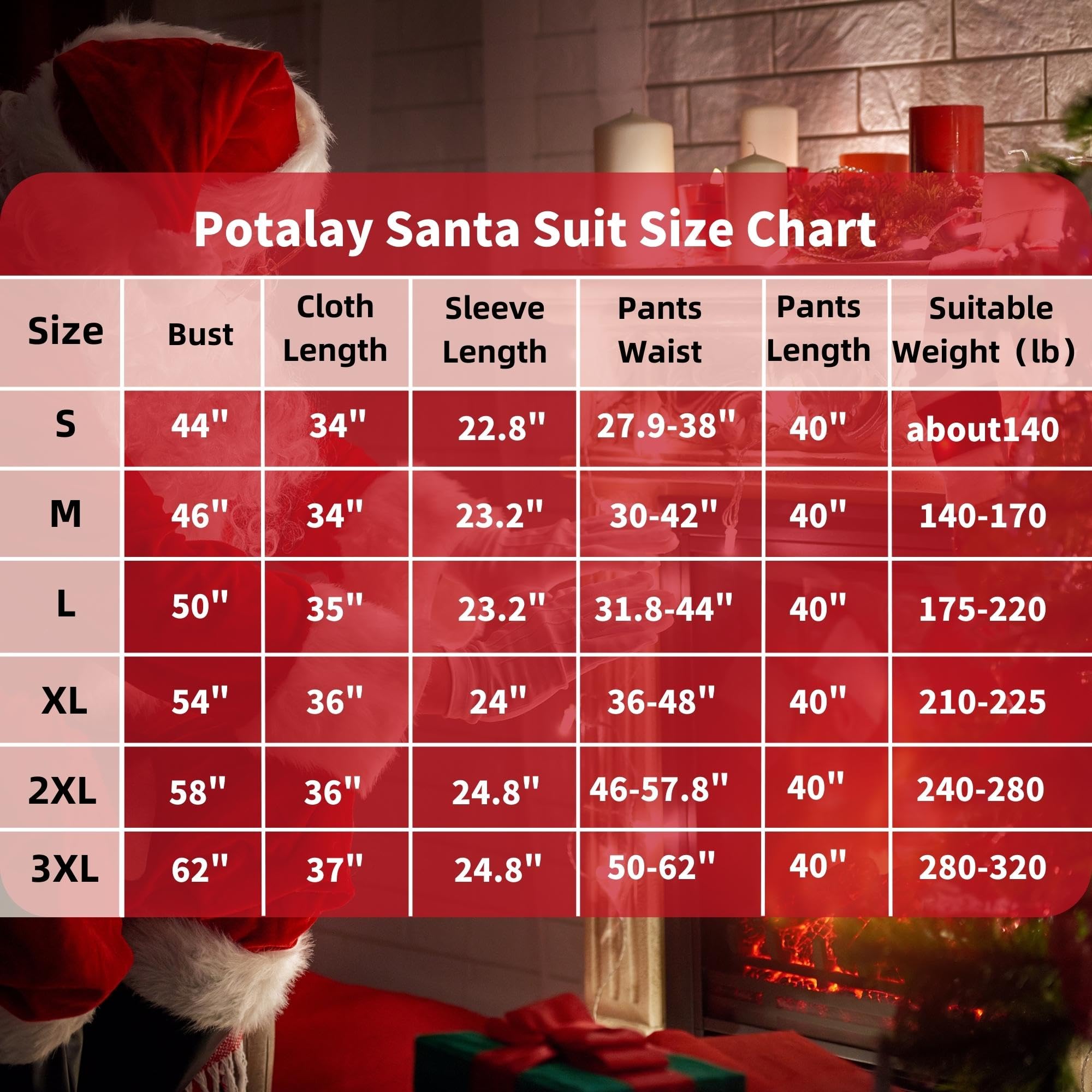 Potalay Men's Deluxe Santa Suit 11pc Set - Adult Christmas Santa Claus Costume for Holiday Parties & Festive Events