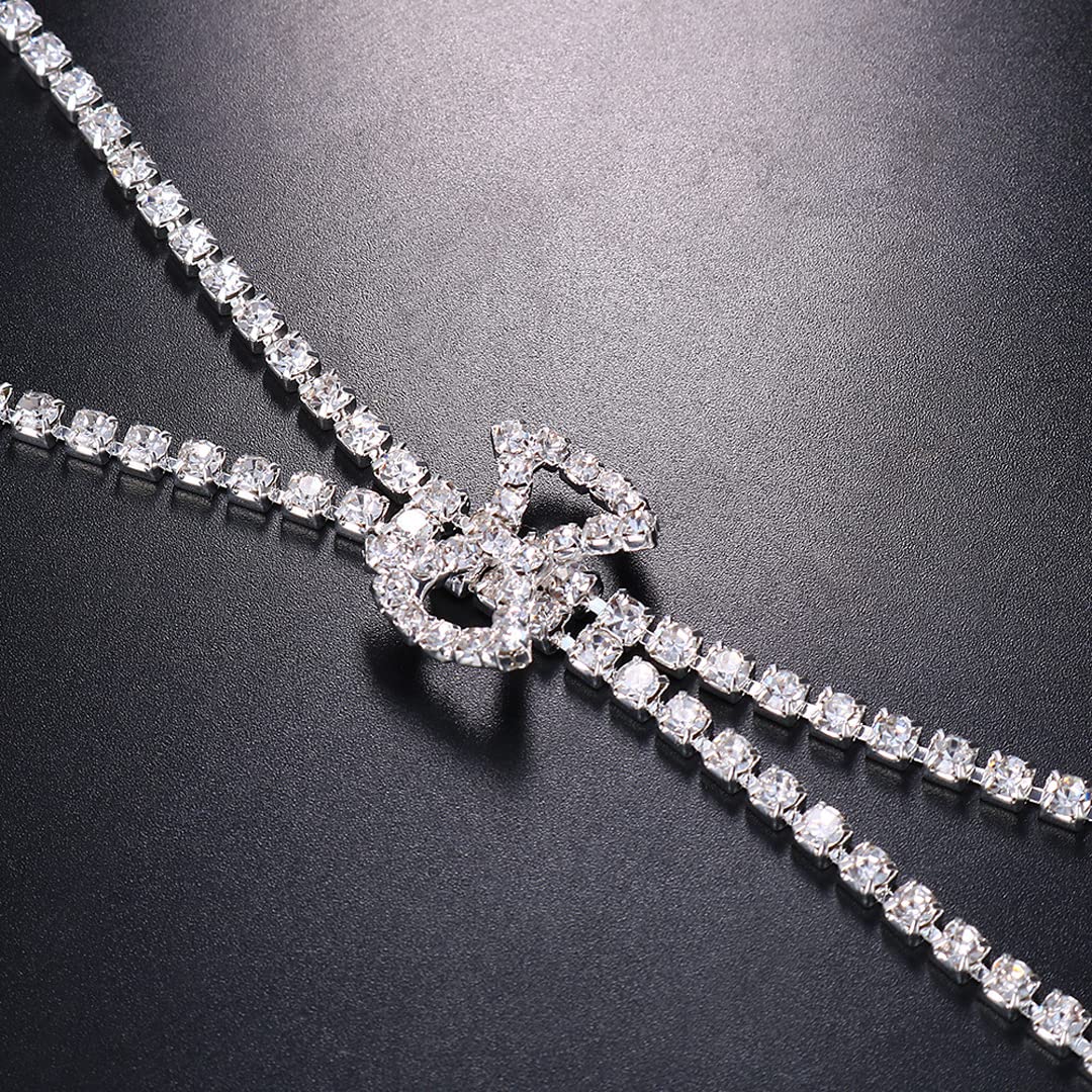 Elegant Rhinestone Anklet Chains for Women - Crystal Foot Jewelry for Wedding, Party & Prom - 1 Pair Shimmering Bow Ankle Bracelets for Special Occasions