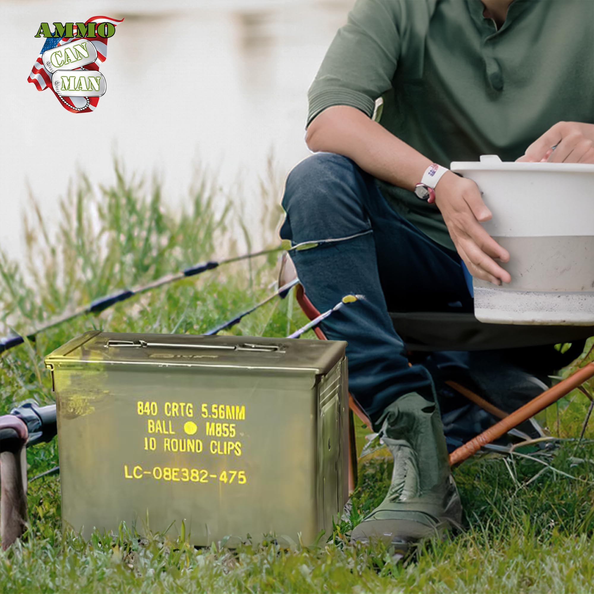 U.S. Military M2A1 50 Cal Ammo Can (10 Pack) - Waterproof Military Storage Containers for 5.56 Ammo & Tools - Grade 2 Surplus Army Ammo Box - Perfect for Gun Range, Hunting Gear Storage & Outdoor Equipment Organization