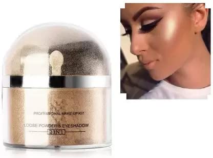 WIFFY Face Makeup Smooth Powder with Brush - Glitter Gold Eyeshadow & Highlighter Powder for Party, Wedding & Special Occasions (Gold)