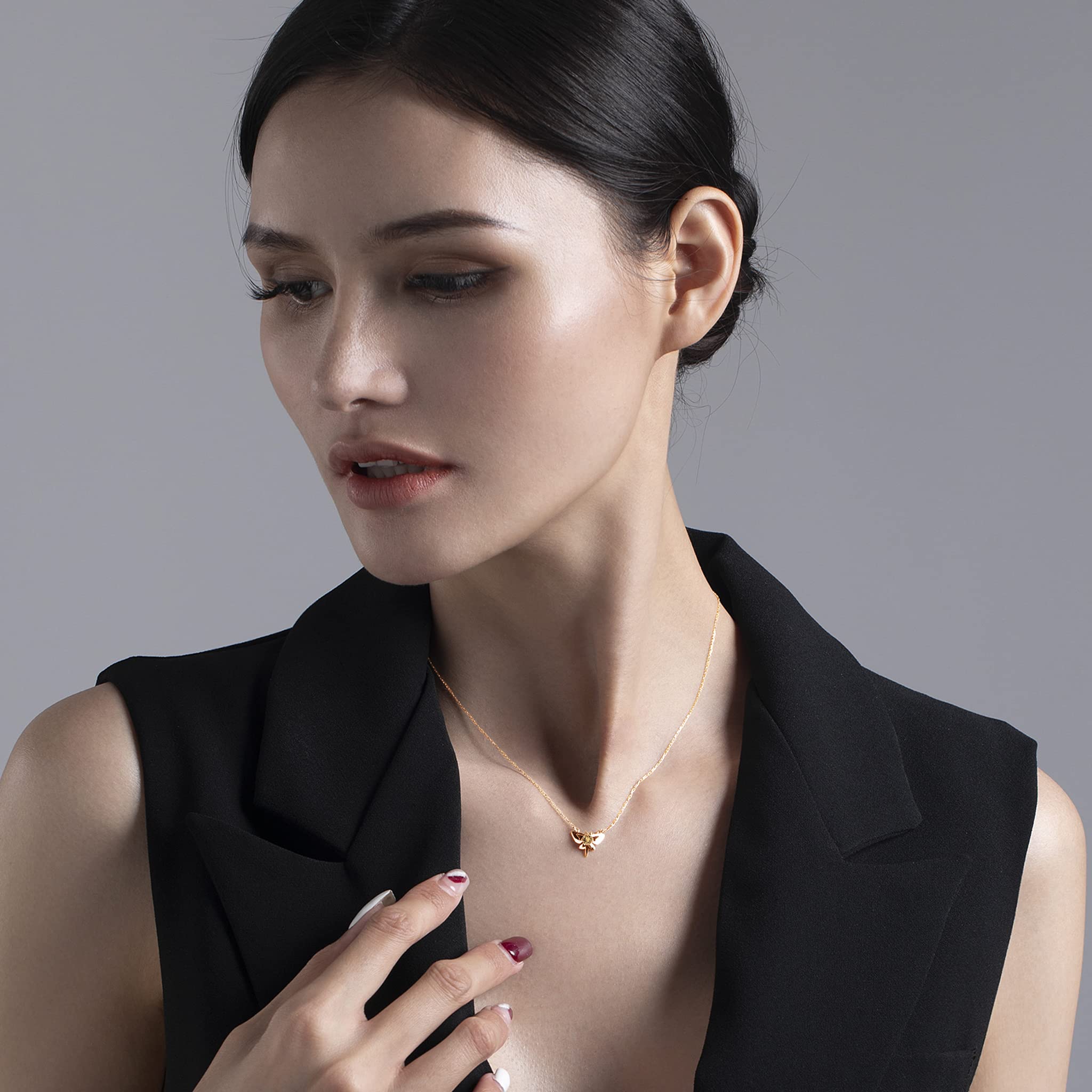 Elegant Butterfly Citrine Necklace - Dainty Layering Gold Pendant - November Birthstone Jewelry - Minimalist Yellow Sapphire Charm for Women - Perfect for Layering, Everyday Wear & Special Occasions