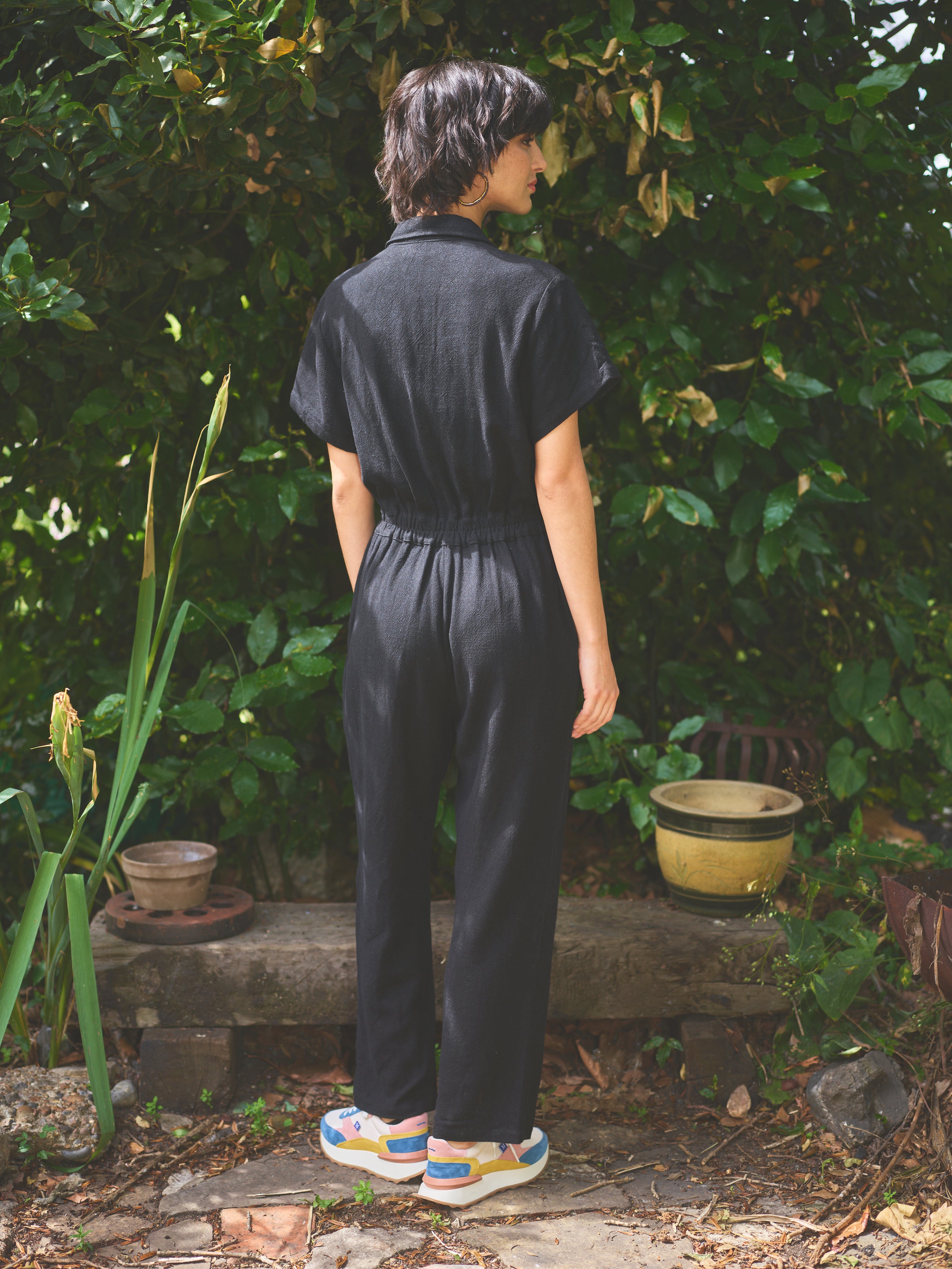Lowie Linen Viscose Black Boilersuit Jumpsuit for Women - Comfortable & Stylish One-Piece Outfit for Casual Wear, Work, or Travel
