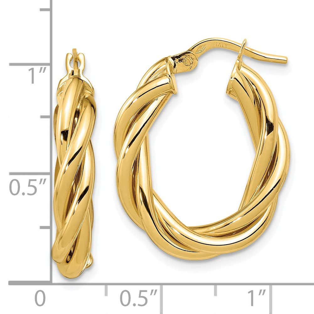 14K Yellow Gold Twisted Oval Hoop Earrings for Women - 25mm x 20mm Polished Elegant Dangle Earrings - Perfect for Parties, Weddings & Everyday Wear