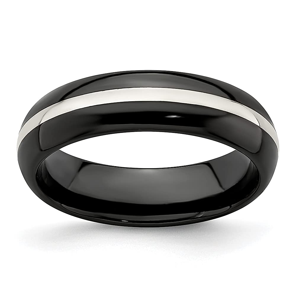 Black Titanium & 925 Sterling Silver Inlay 6mm Wedding Band for Men - Classic Domed Ring for Grooms, Dads & Him | Gifts for Husband, Anniversary & Special Occasions