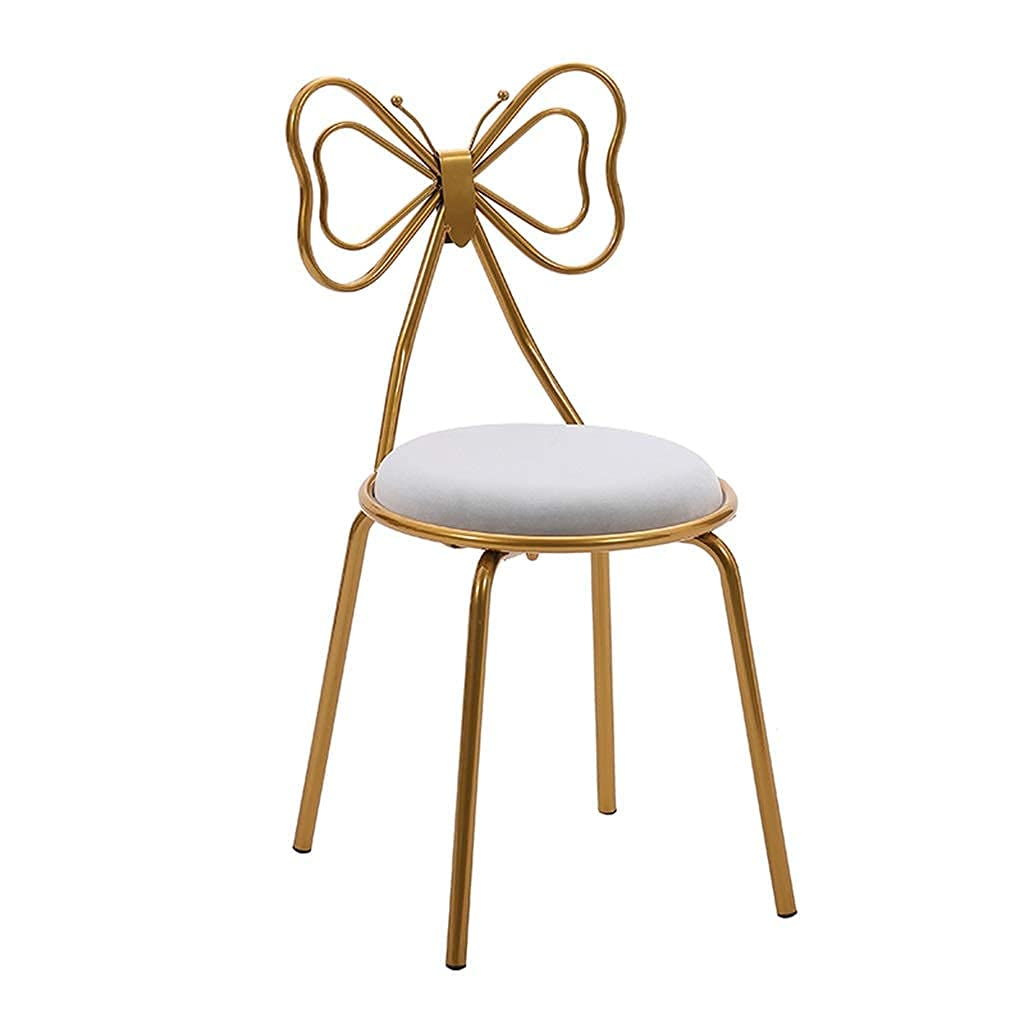 Velvet Makeup Vanity Chair with Bow Back & Metal Legs - Soft Stool for Bedroom, Dressing Table & Beauty Salon - Comfortable Seating for Makeup, Hair Styling & Relaxation