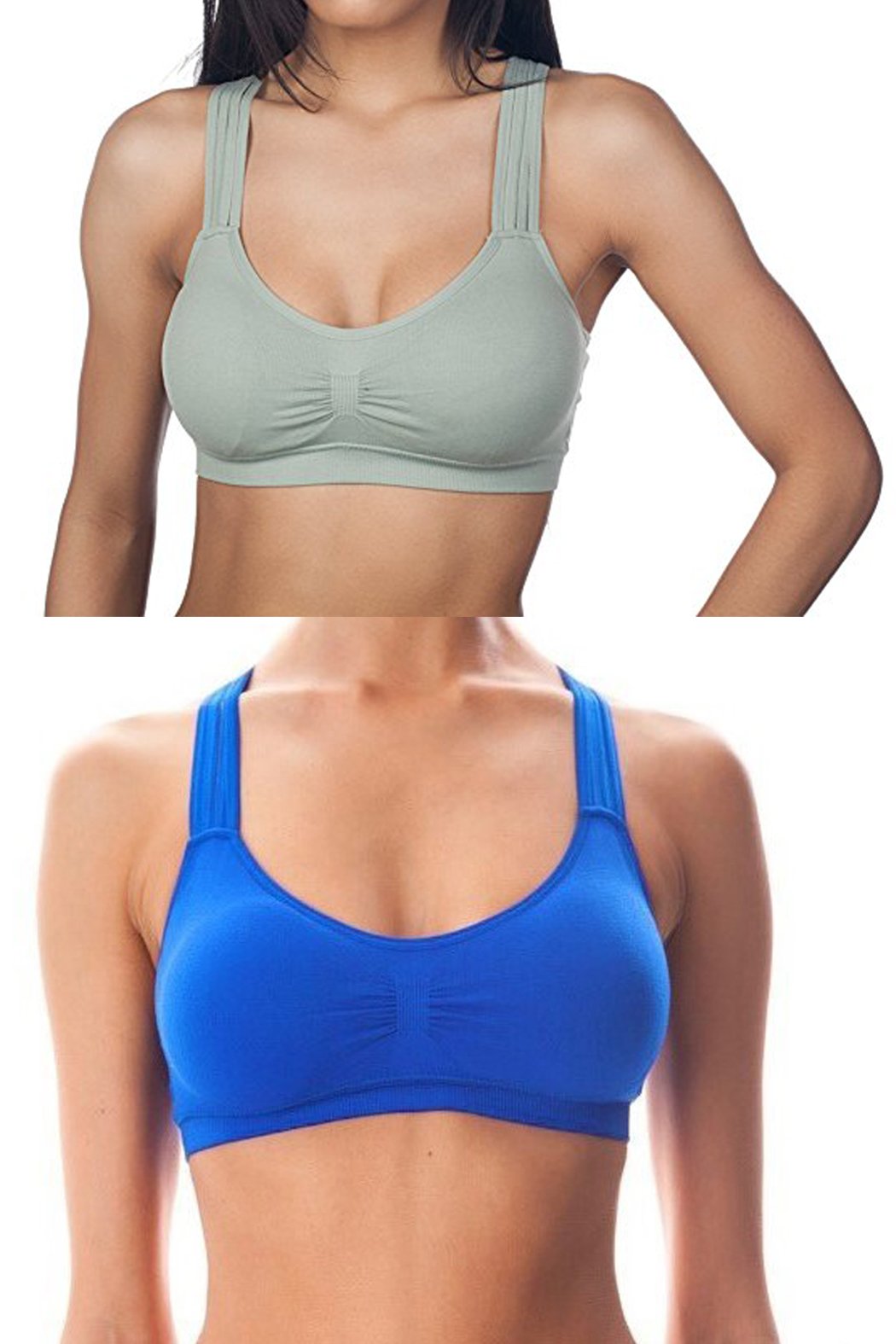 Anemone Strappy Criss-Cross Back Comfort Sports Bra with Removable Pads - 2 Pack (Grey & Royal Blue) | High Support Workout Bra for Yoga, Running & Gym