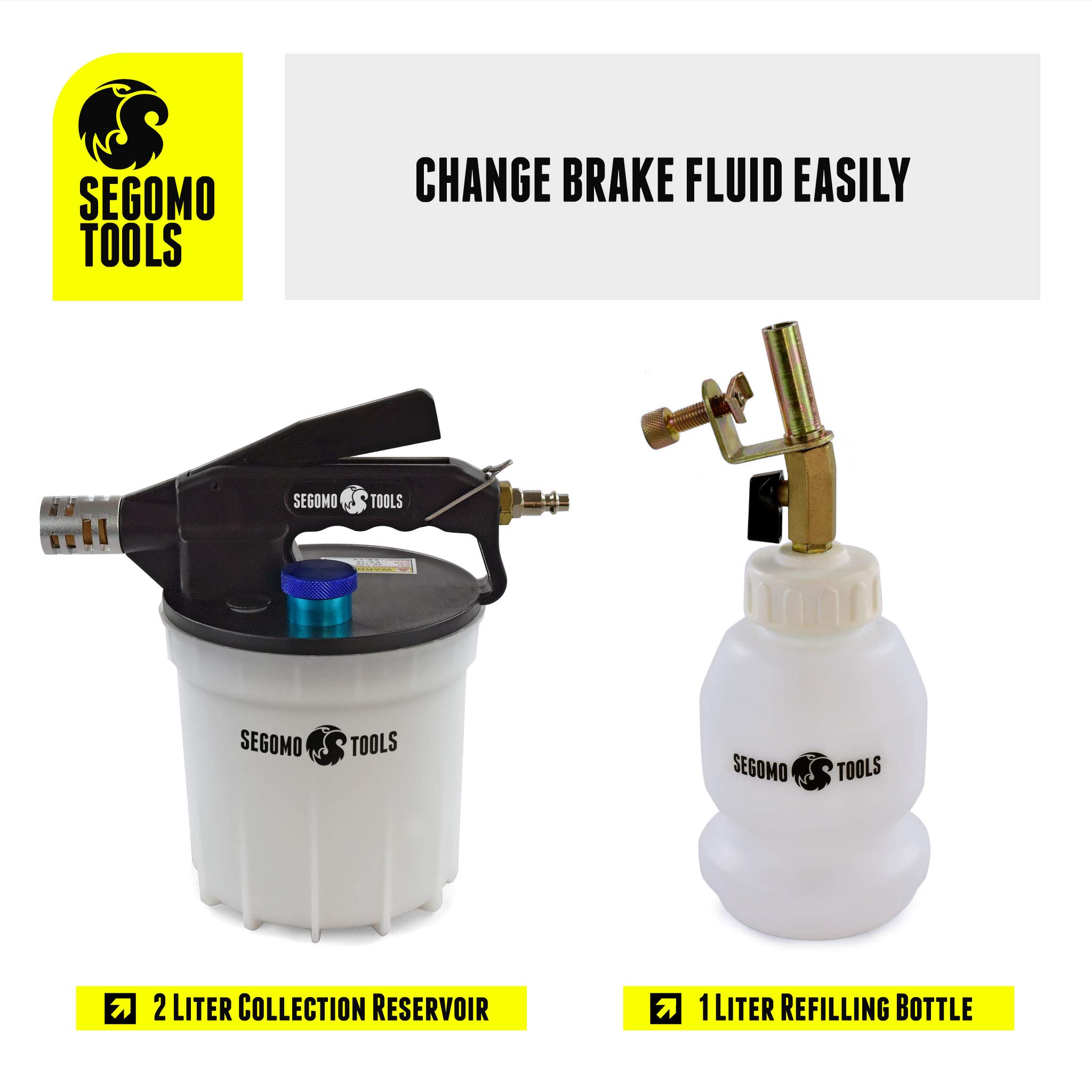 Segomo Tools 2L Standard & ABS Vacuum Brake Bleeder & Clutch Bleeding Kit | Professional Brake Fluid Extractor Pump | Automotive Brake System Bleeding Tools - VBB01 | Perfect for DIY Car Maintenance & Professional Mechanic Use