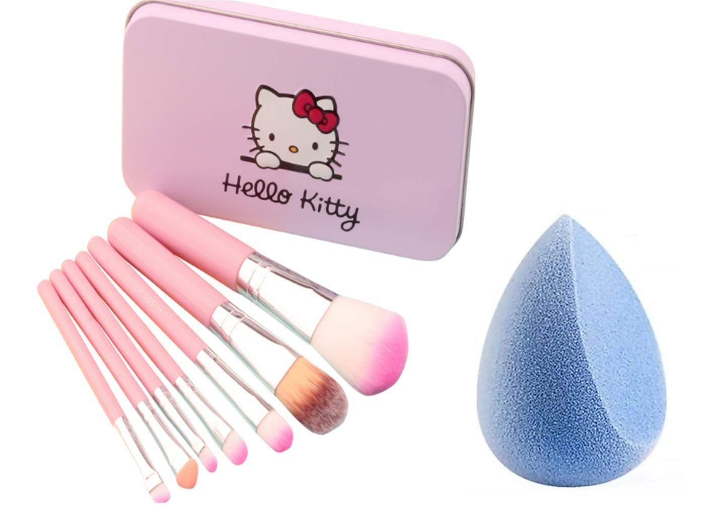 7-Piece Makena Makeup Brush Set with Storage Box & Beauty Blender Sponge - Professional Cosmetic Brushes for Foundation, Blush, Eyeshadow & Powder Application - Perfect for Travel & Everyday Makeup Routine