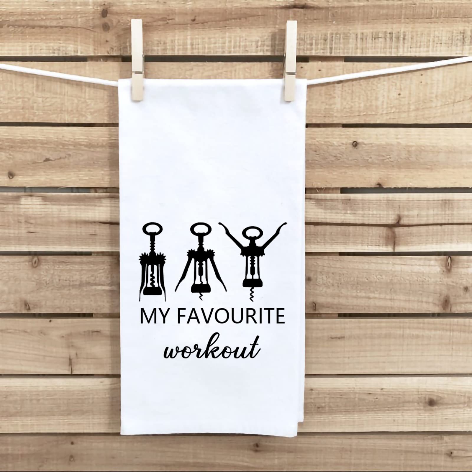 Funny Wine Kitchen Towel - My Favorite Workout Corkscrew Design - Perfect Gift for Wine Lovers & Housewarming - Absorbent & Durable - Great for Kitchens, Gyms & Wine Parties