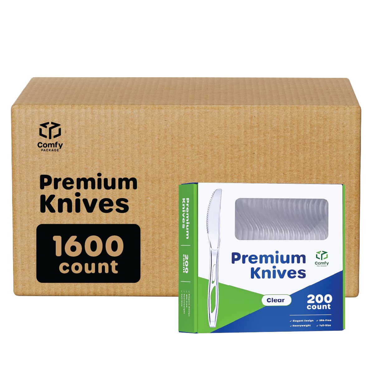 1600 Premium Heavyweight Disposable Plastic Knives - Clear Heavy Duty Cutlery for Parties, Events, Catering & Home Use - Bulk Pack of 1,600 Durable Knives for BBQ, Picnics, Weddings & Office Events