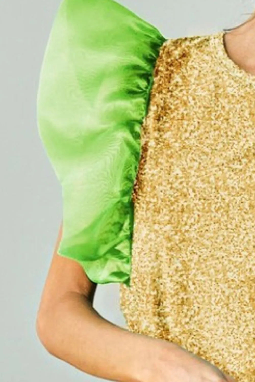 BiBi Mardi Gras Color Block Organza Sleeve Sequin Top | Party Wear for Women | Perfect for Festivals, Carnivals & Night Out